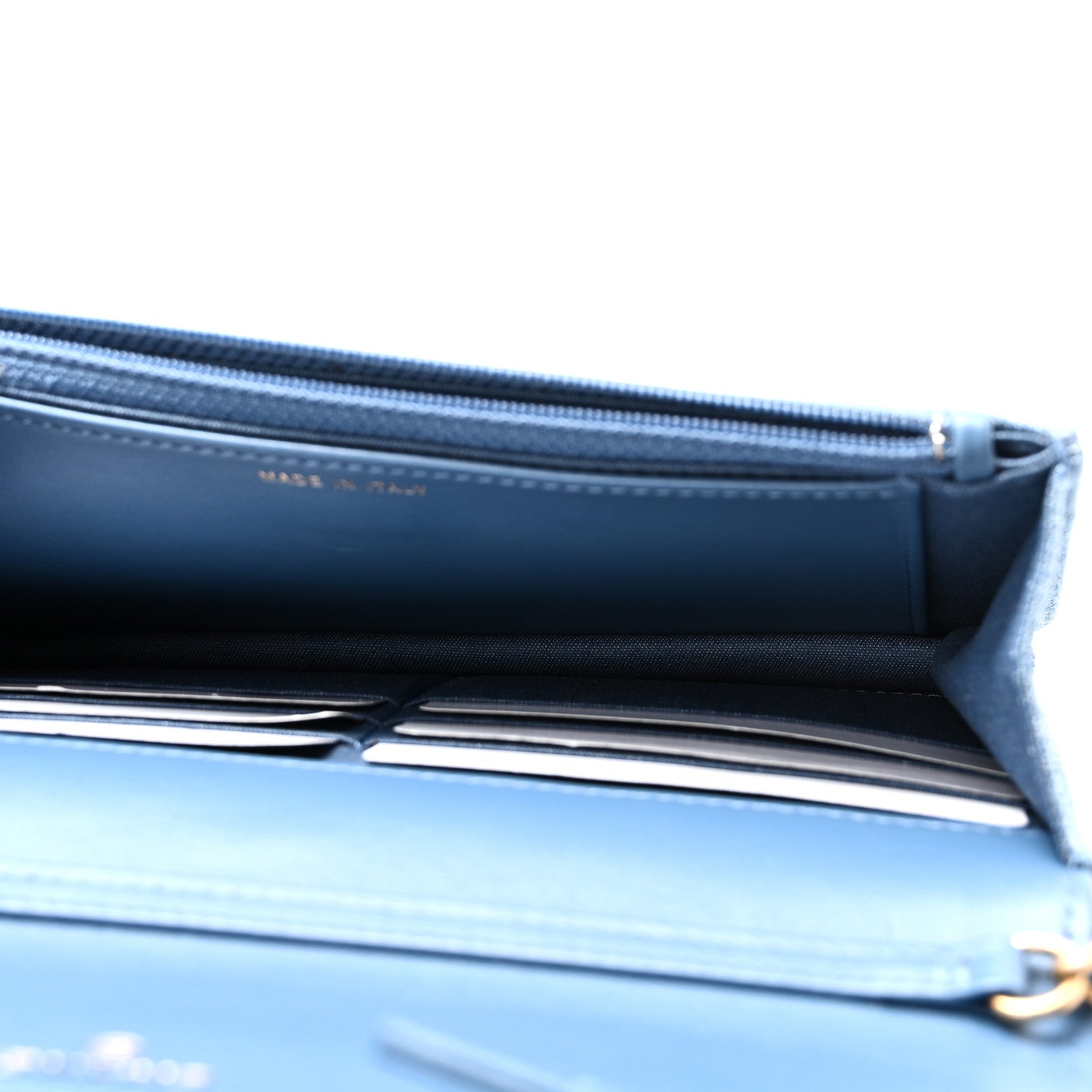 Denim Quilted CC Pearl Crush Wallet on Chain WOC Blue — view 5