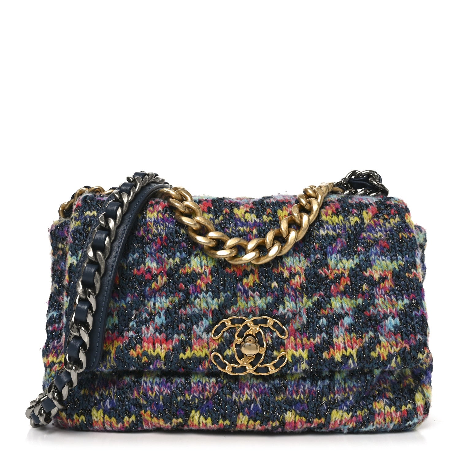 Tweed Quilted Medium Chanel 19 Flap Dark Multicolor — view 1