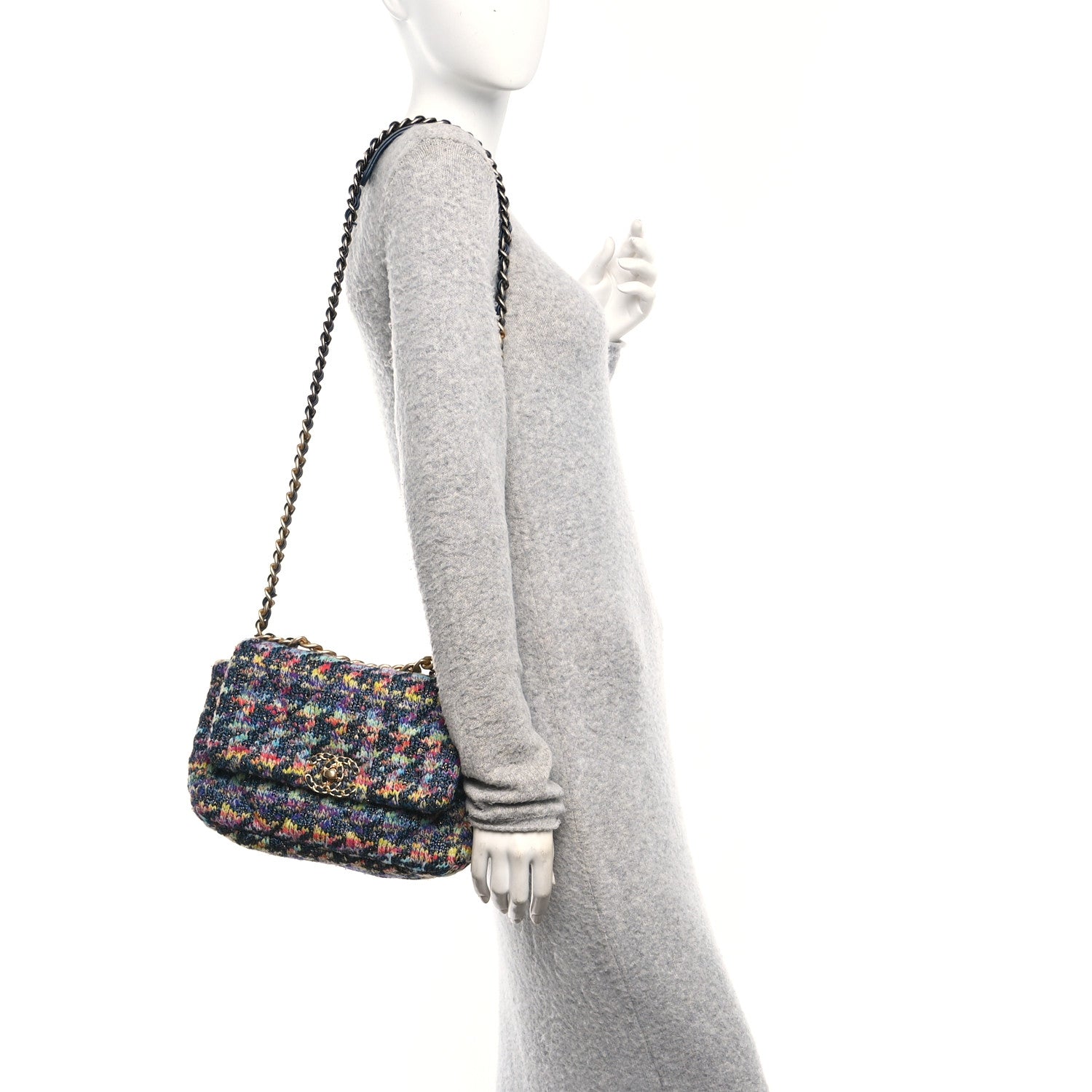 Tweed Quilted Medium Chanel 19 Flap Dark Multicolor — view 2