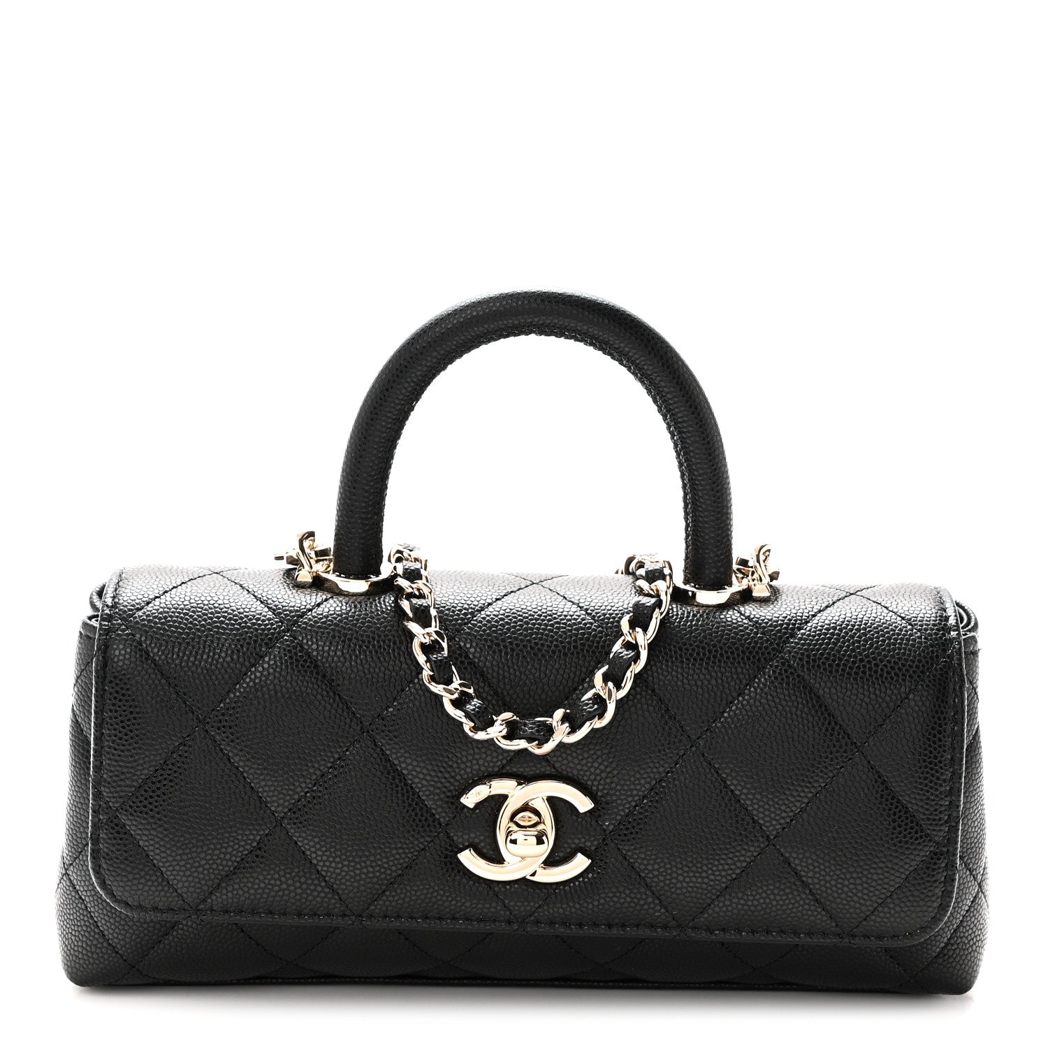 Caviar Quilted Coco Handle East West Clutch With Chain Black