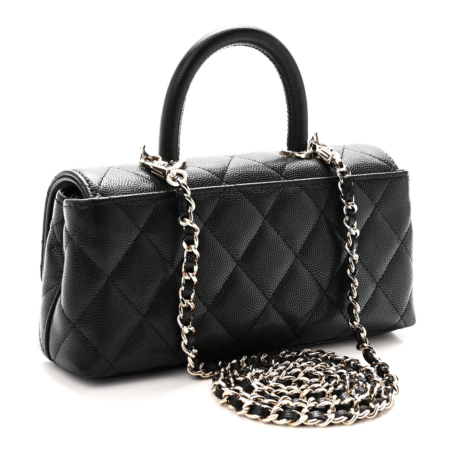 Caviar Quilted Coco Handle East West Clutch With Chain Black — view 3