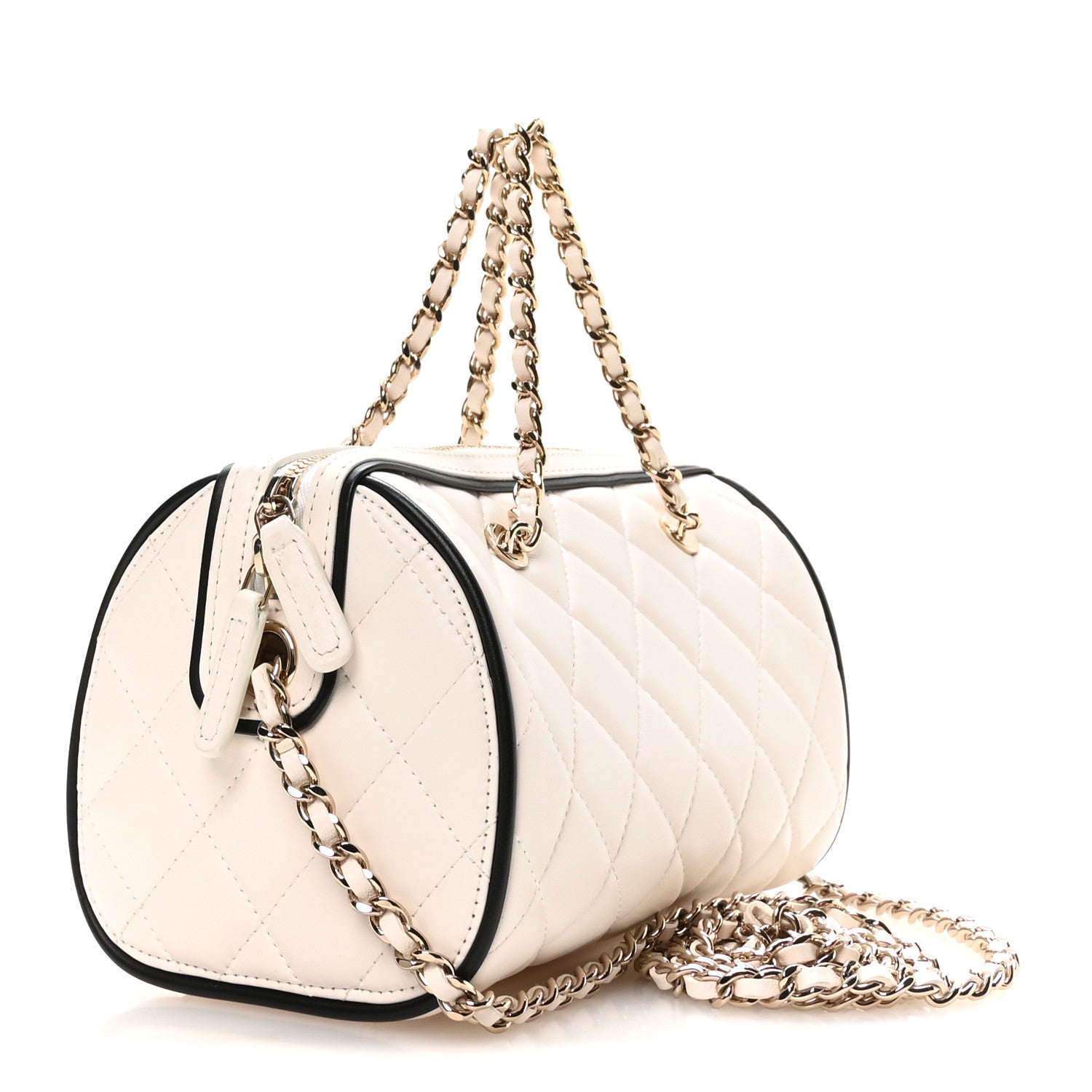 Lambskin Quilted Resin CC Mini Bowling Clutch With Chain White Black — view 2