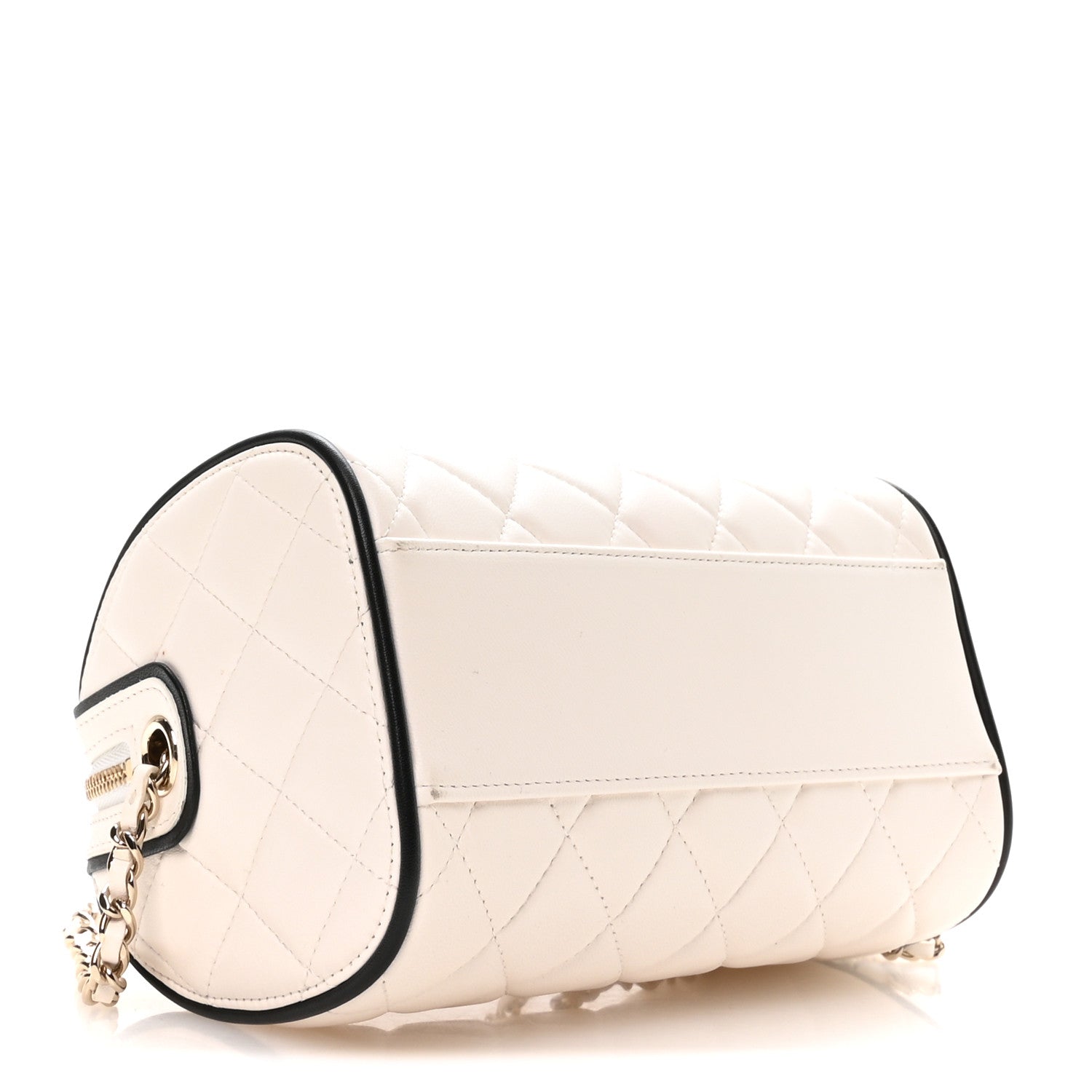 Lambskin Quilted Resin CC Mini Bowling Clutch With Chain White Black — view 3