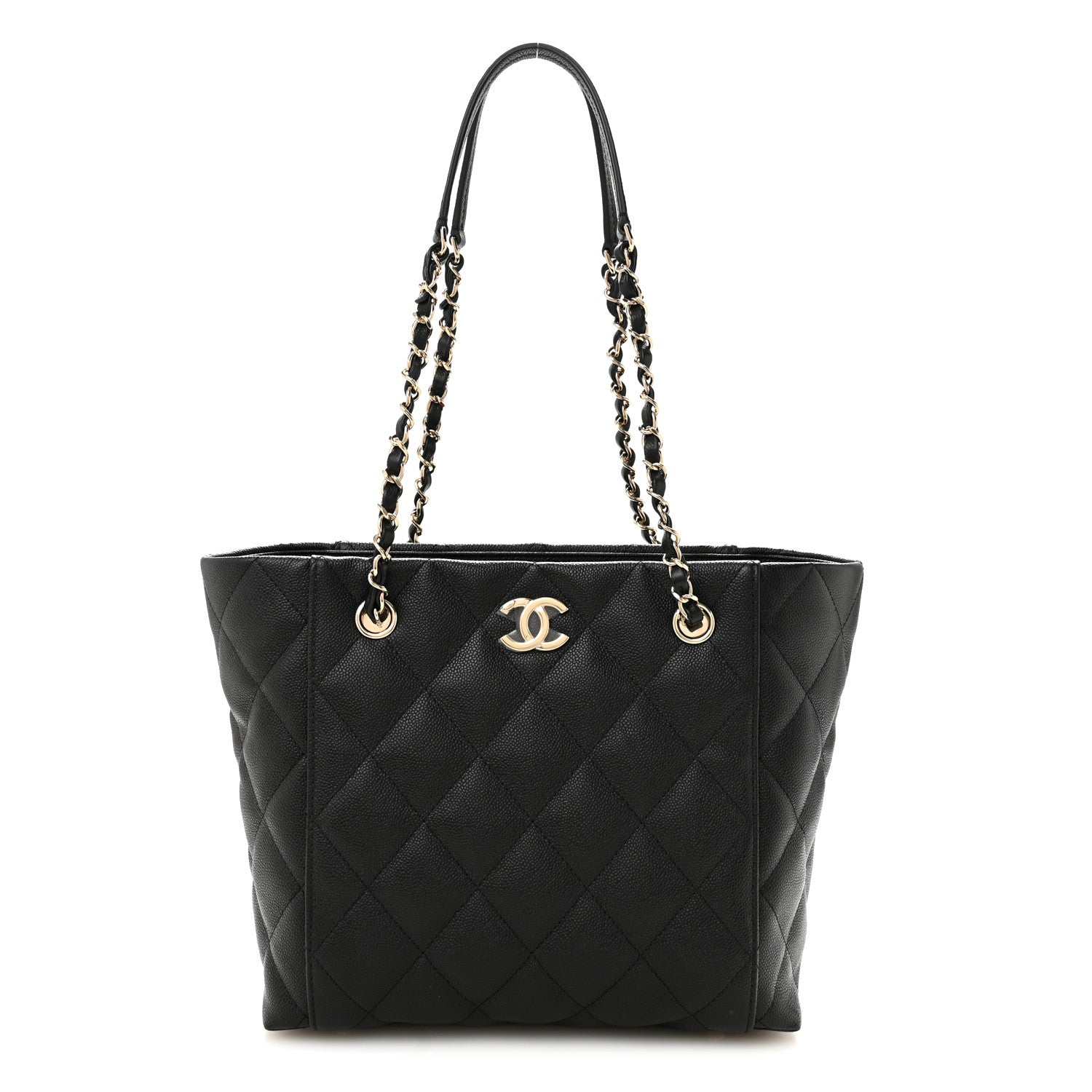 Caviar Quilted Small Shopping Tote Black