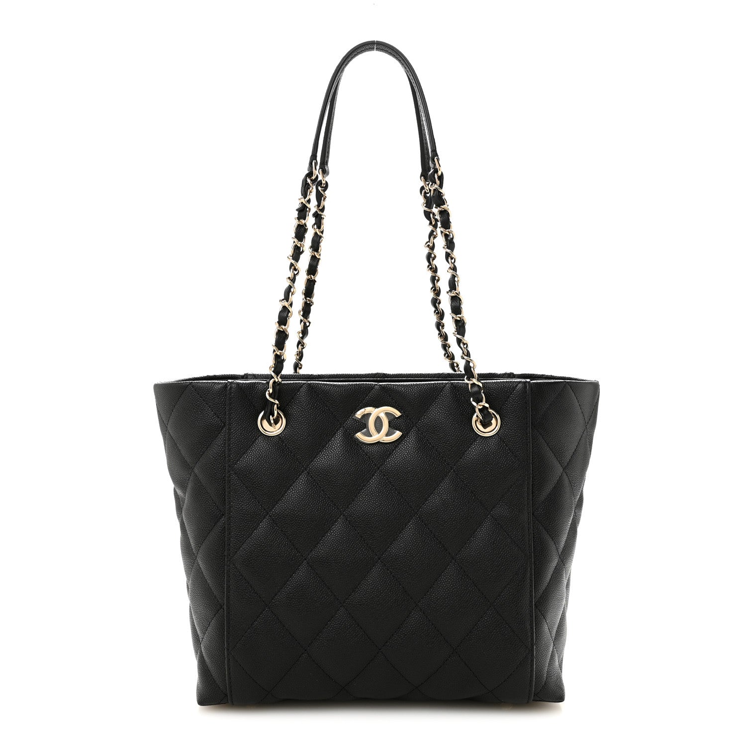 Caviar Quilted Small Shopping Tote Black — view 3