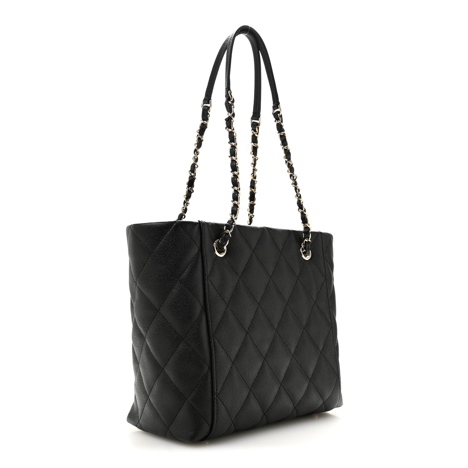 Caviar Quilted Small Shopping Tote Black — view 4