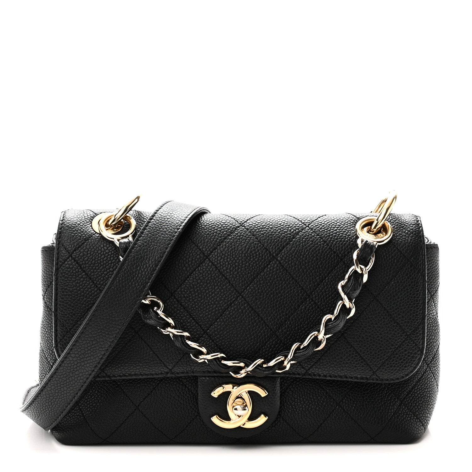 Caviar Quilted Small City Walk Flap Black