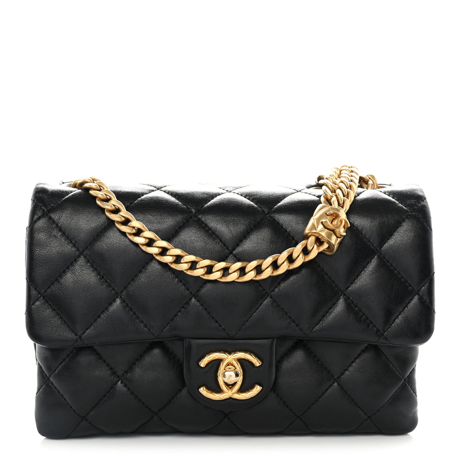 Lambskin Quilted Small Pillow Crush Flap Black