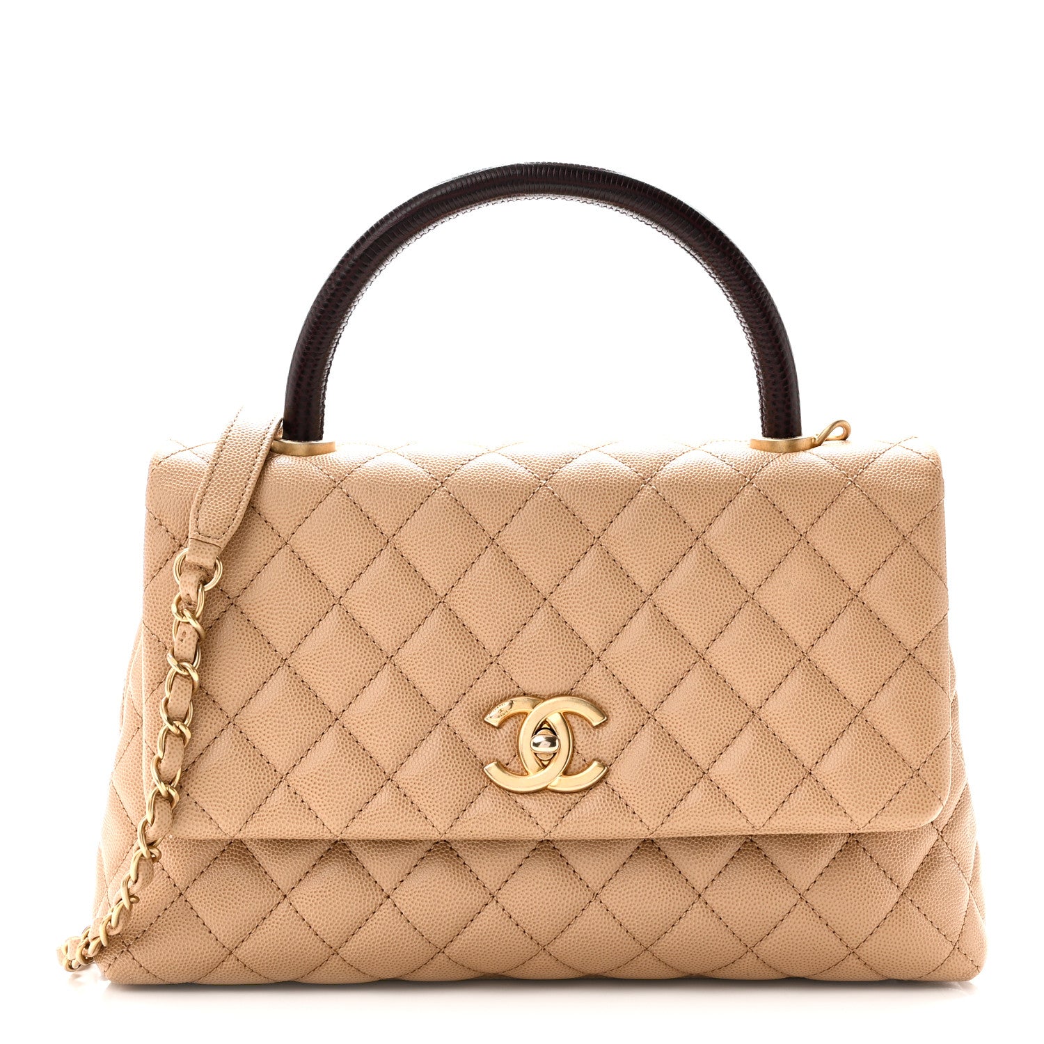 Caviar Lizard Quilted Small Coco Handle Flap Beige