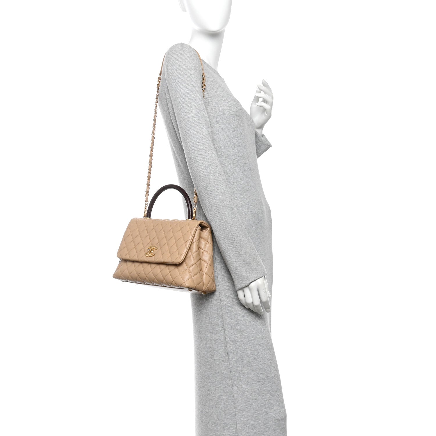 Caviar Lizard Quilted Small Coco Handle Flap Beige — view 2