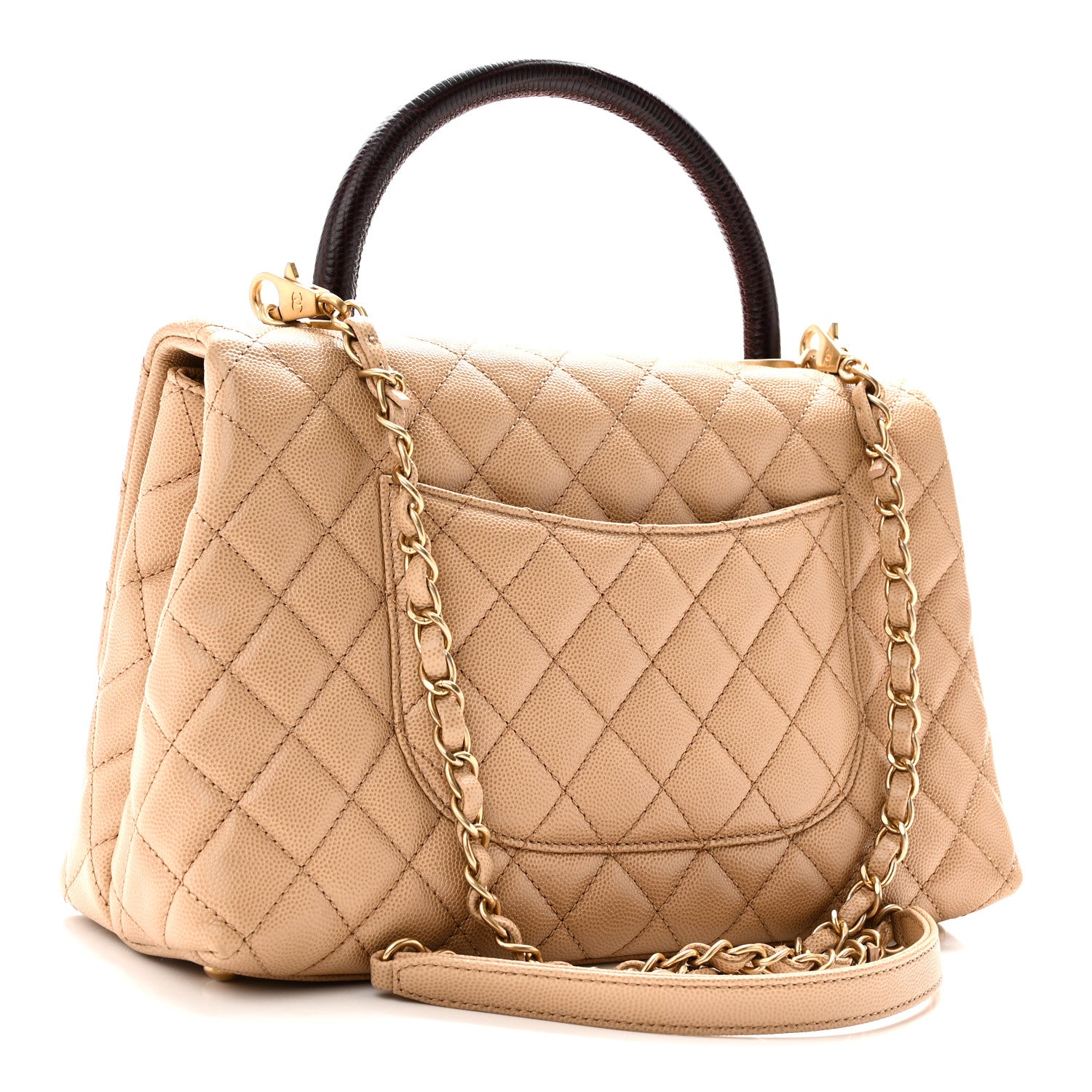Caviar Lizard Quilted Small Coco Handle Flap Beige — view 3
