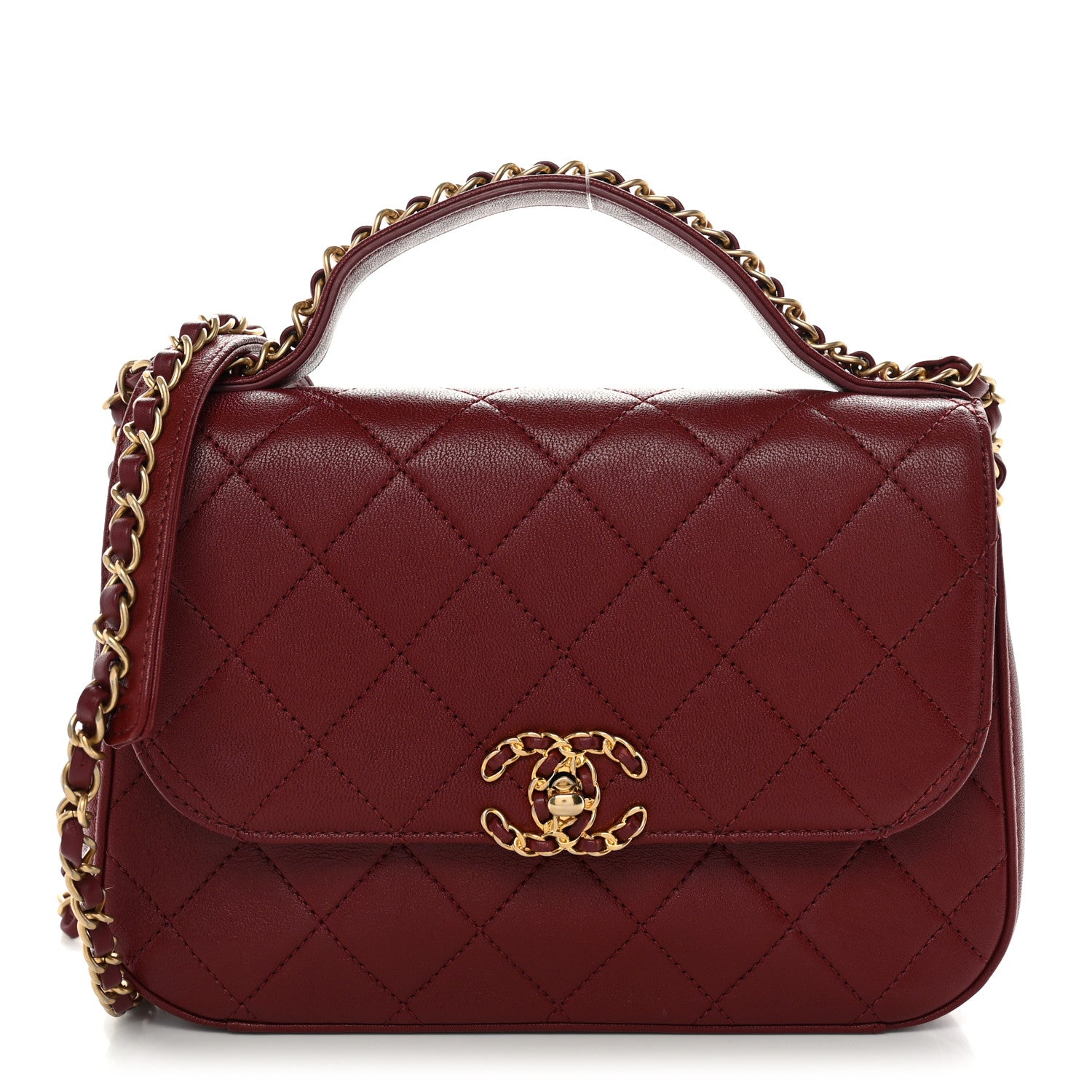 Lambskin Quilted Chain Infinity Top Handle Flap Burgundy