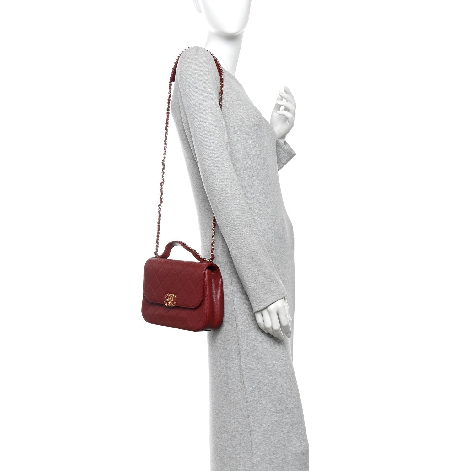 Lambskin Quilted Chain Infinity Top Handle Flap Burgundy — view 2