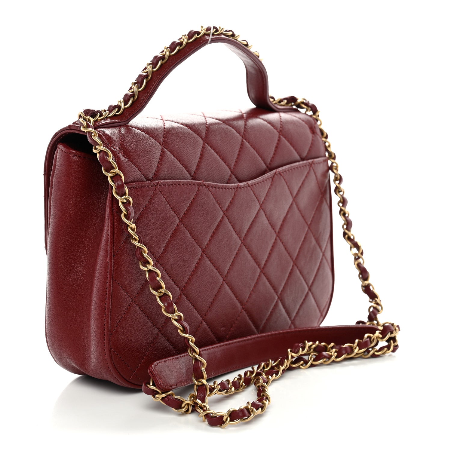 Lambskin Quilted Chain Infinity Top Handle Flap Burgundy — view 3