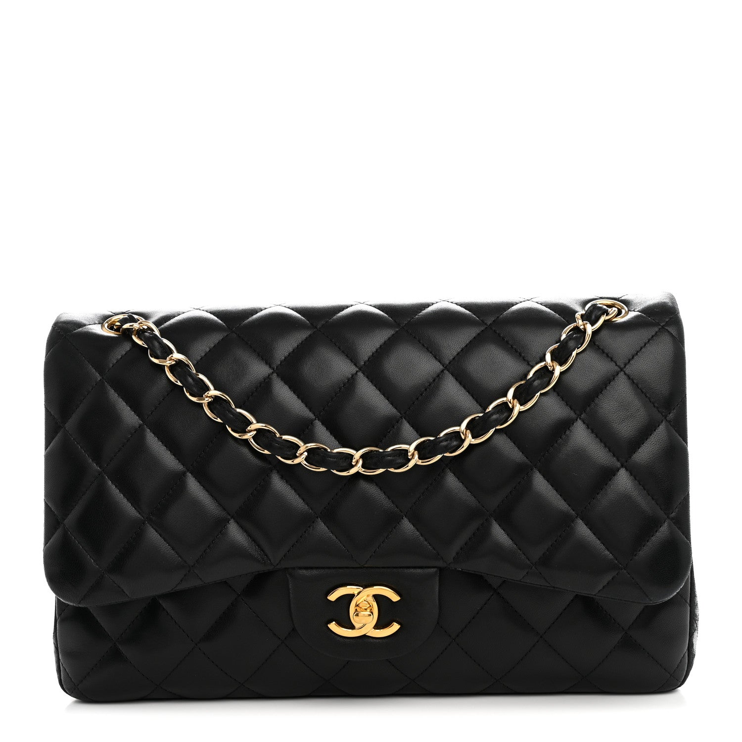 Lambskin Quilted Jumbo Double Flap Black