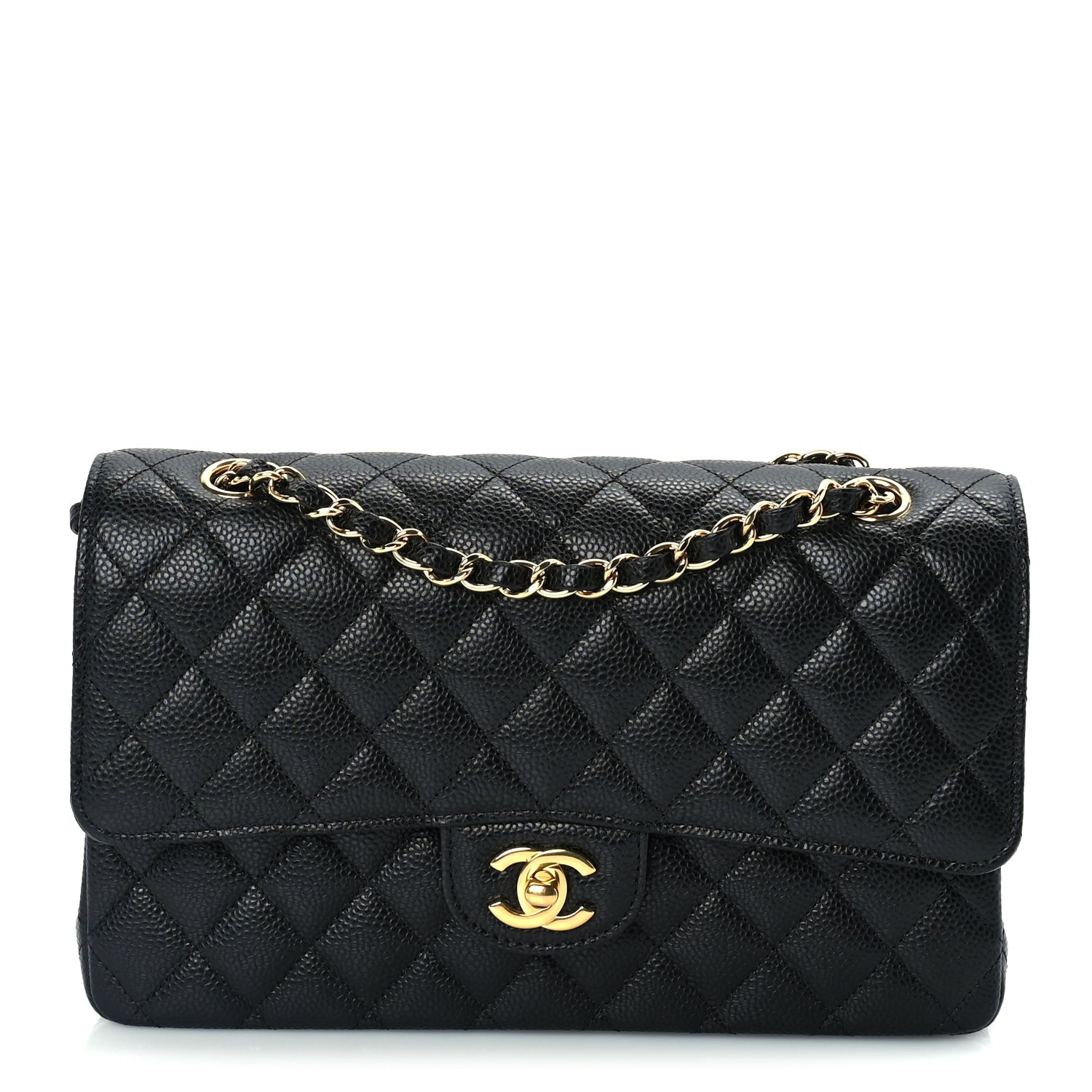 Caviar Quilted Medium Double Flap Black