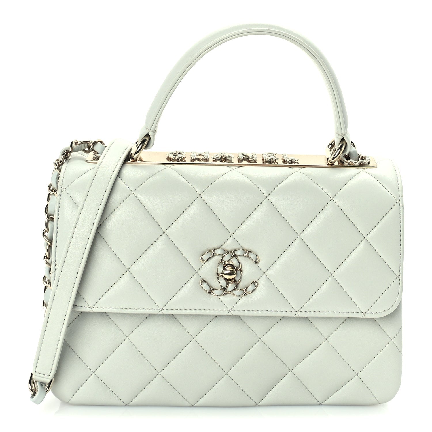 Lambskin Quilted Small Trendy Chain CC Flap Dual Handle Bag Light Blue