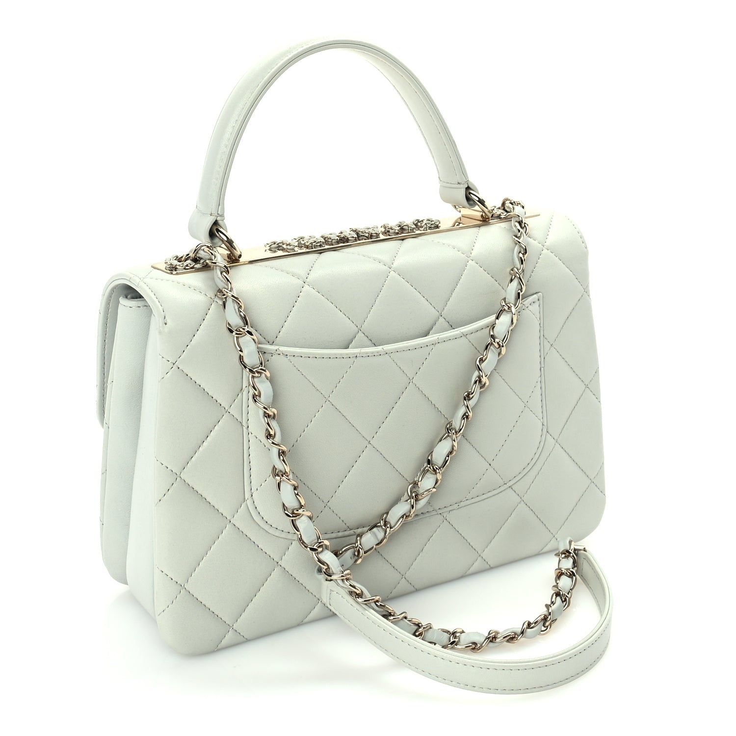 Lambskin Quilted Small Trendy Chain CC Flap Dual Handle Bag Light Blue — view 2