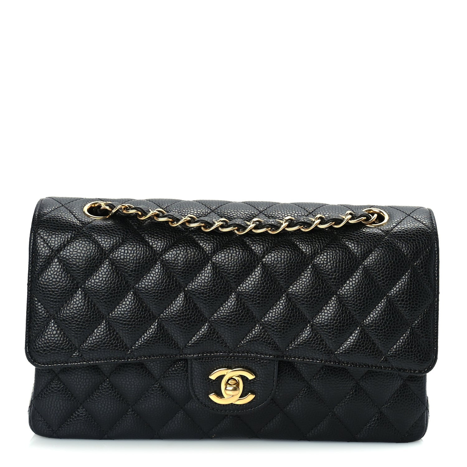 Caviar Quilted Medium Double Flap Black