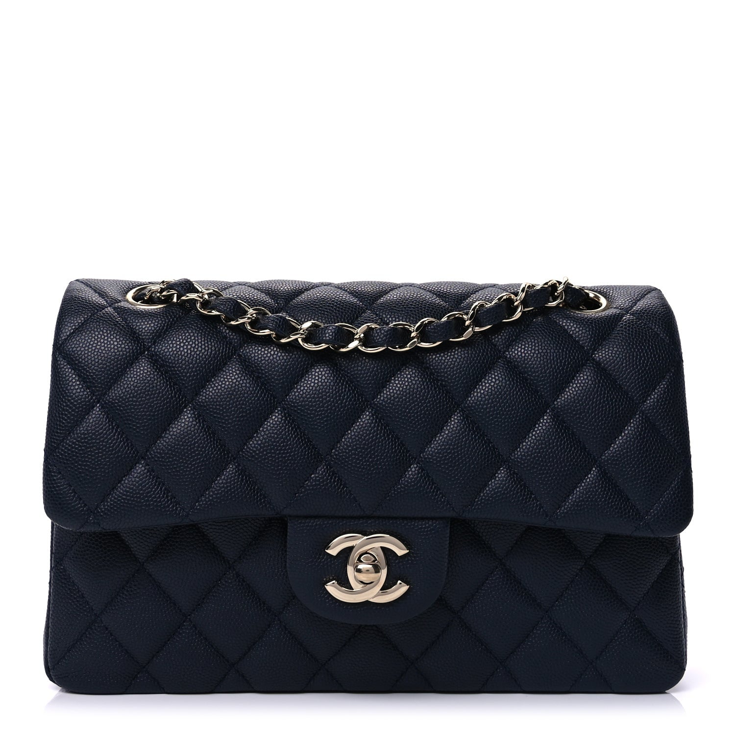 Caviar Quilted Small Double Flap Dark Navy