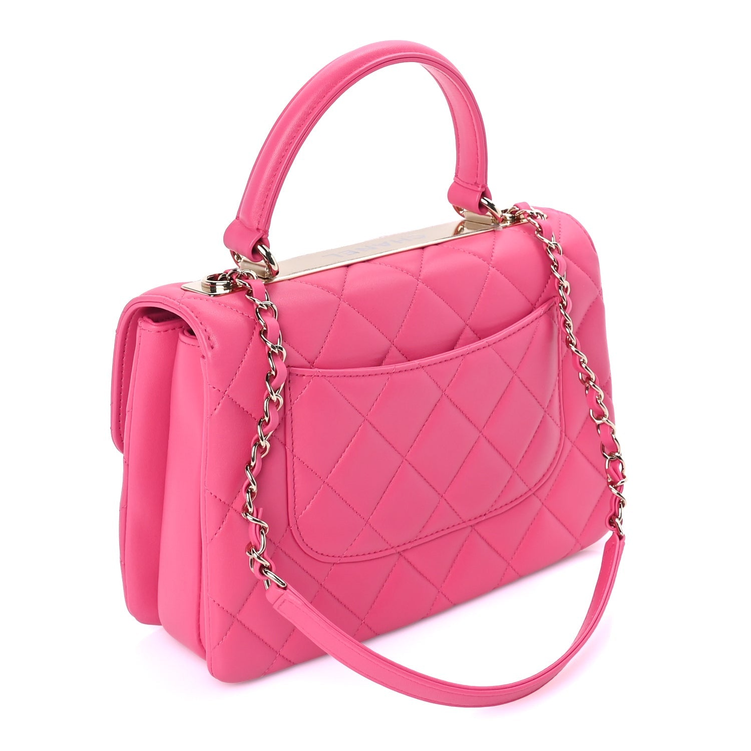 Lambskin Quilted Small Trendy CC Flap Dual Handle Bag Dark Pink — view 2