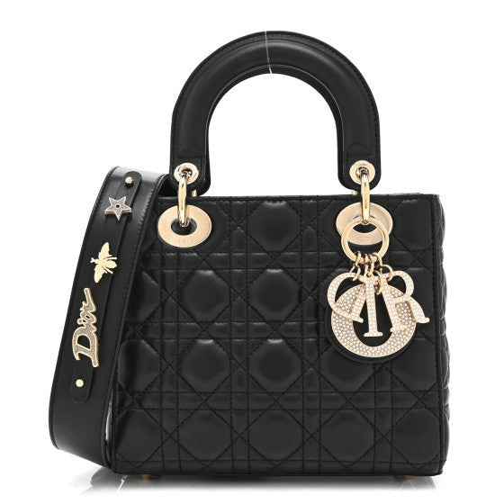 Lambskin Cannage Crystal Small My ABCDior Lady Dior Black