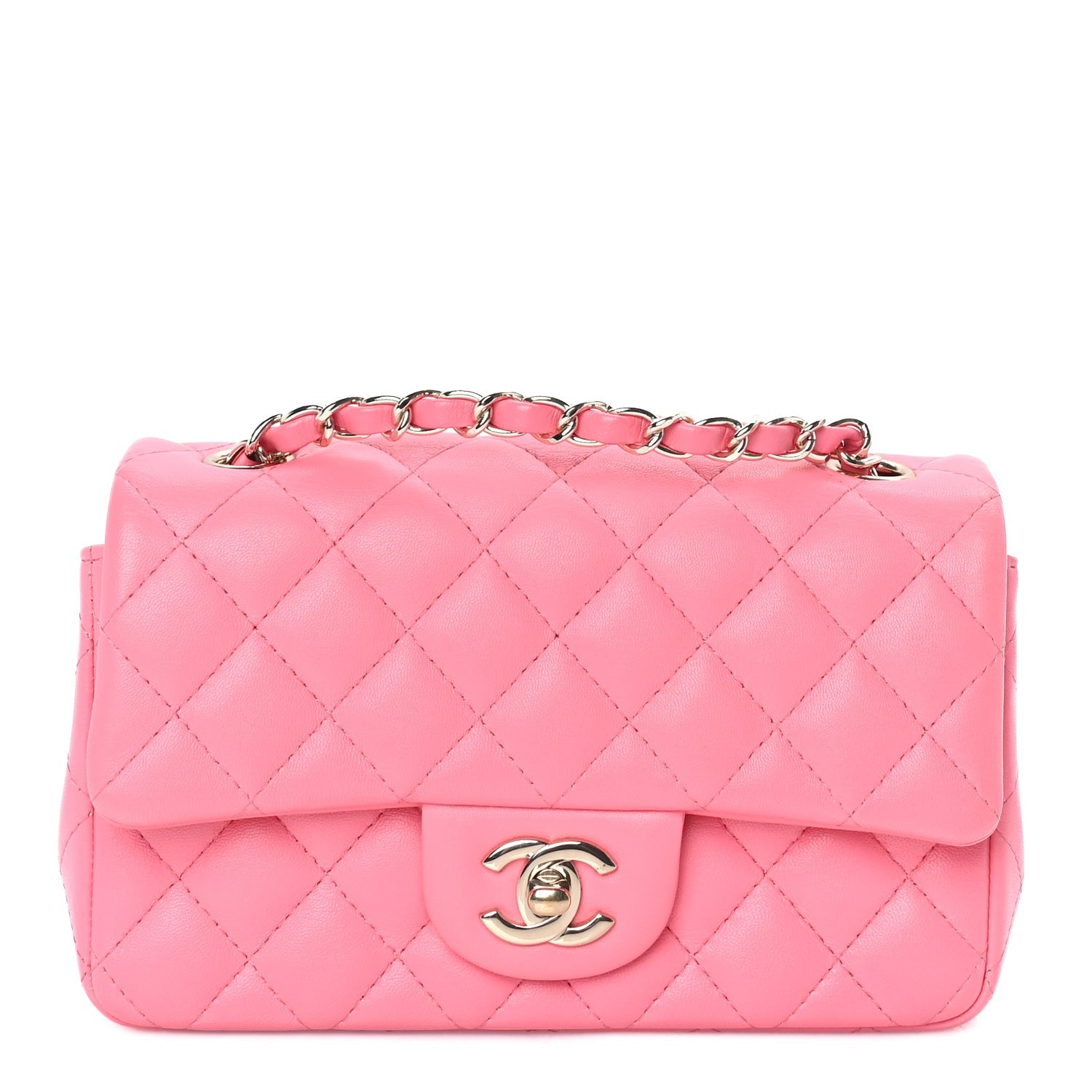 Lambskin Quilted Mini Rectangular Flap Pink