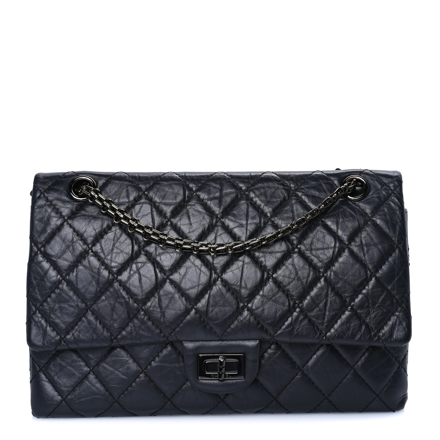 Aged Calfskin Quilted 2.55 Reissue 226 Flap So Black