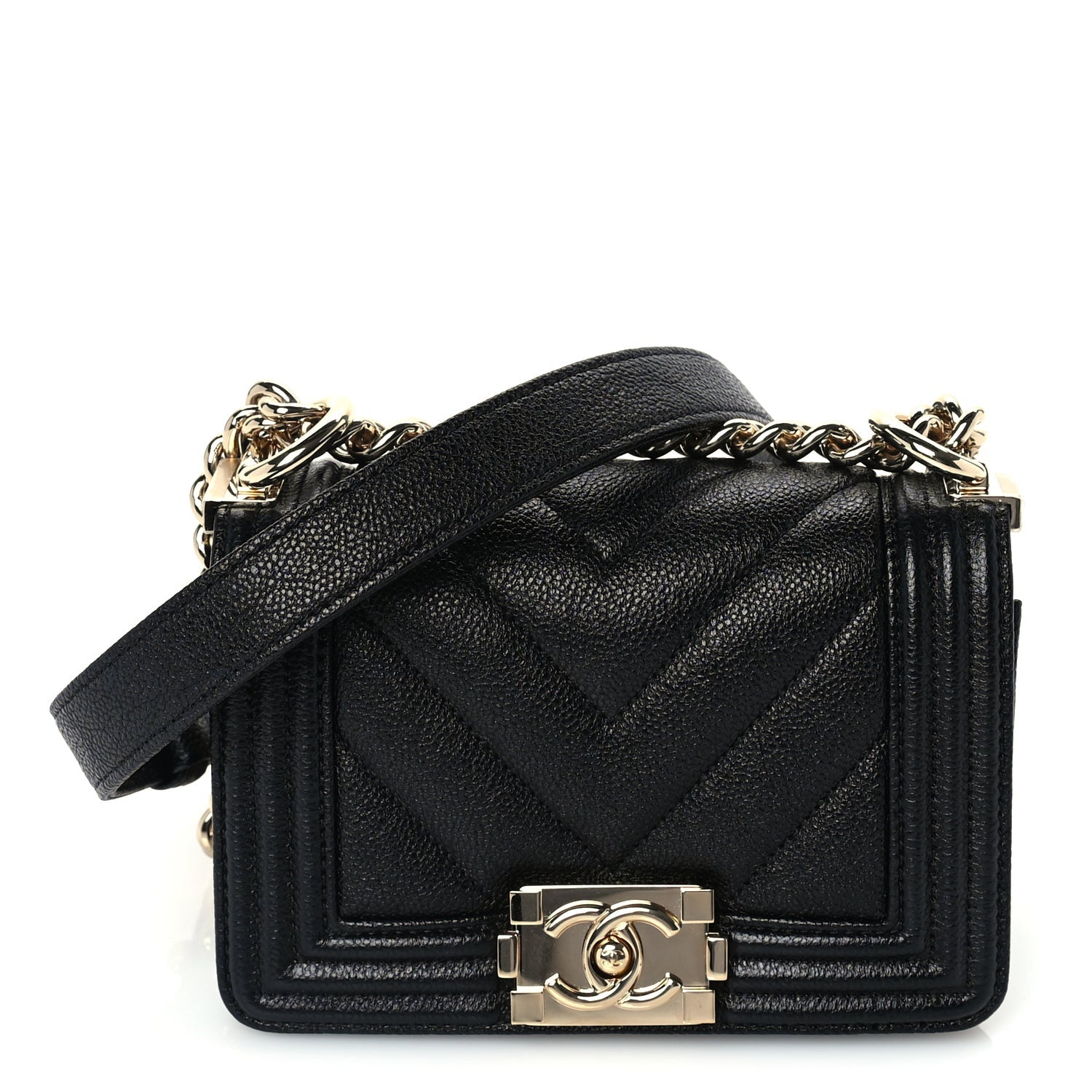 Caviar Chevron Quilted Mini Boy Flap Black — view 2