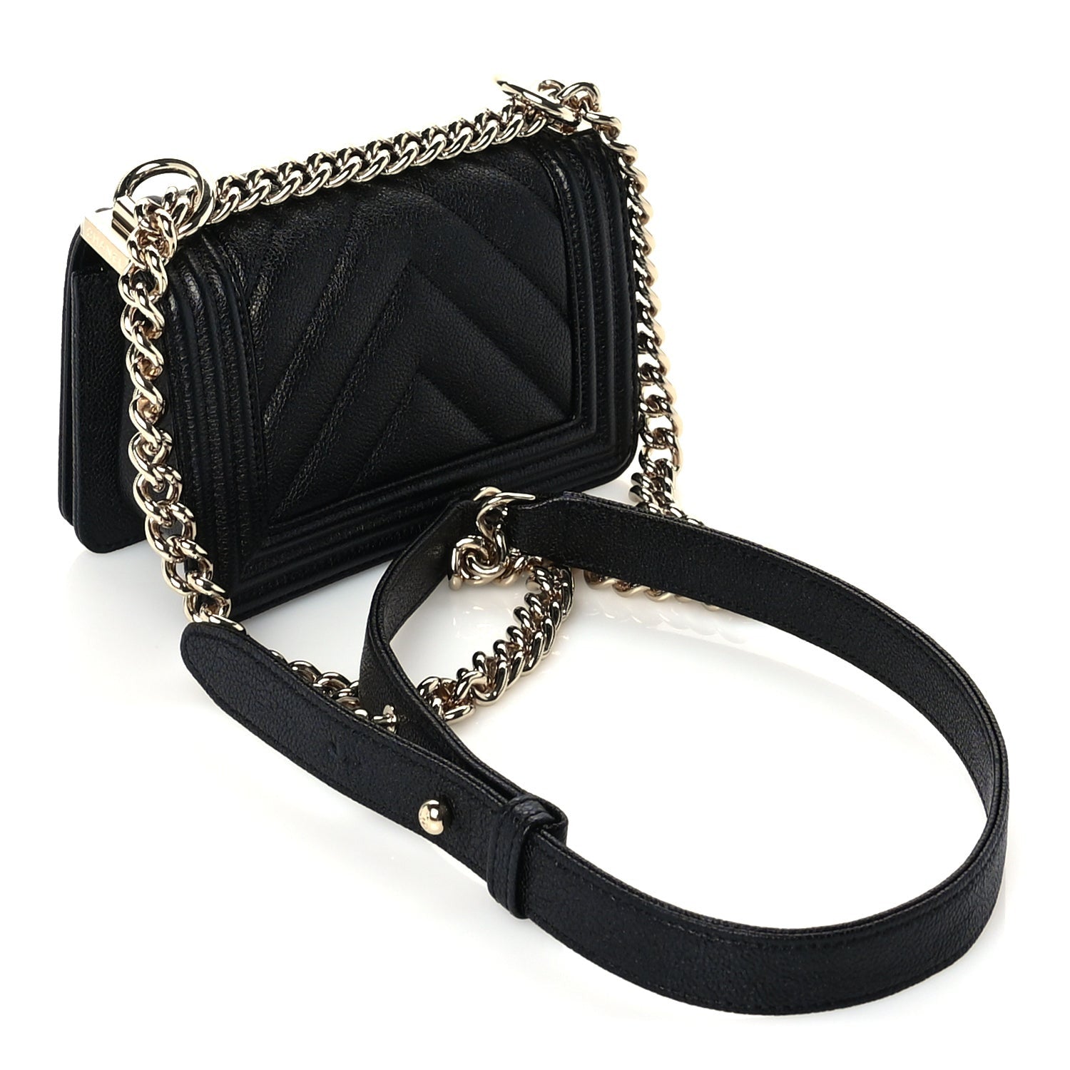 Caviar Chevron Quilted Mini Boy Flap Black — view 3