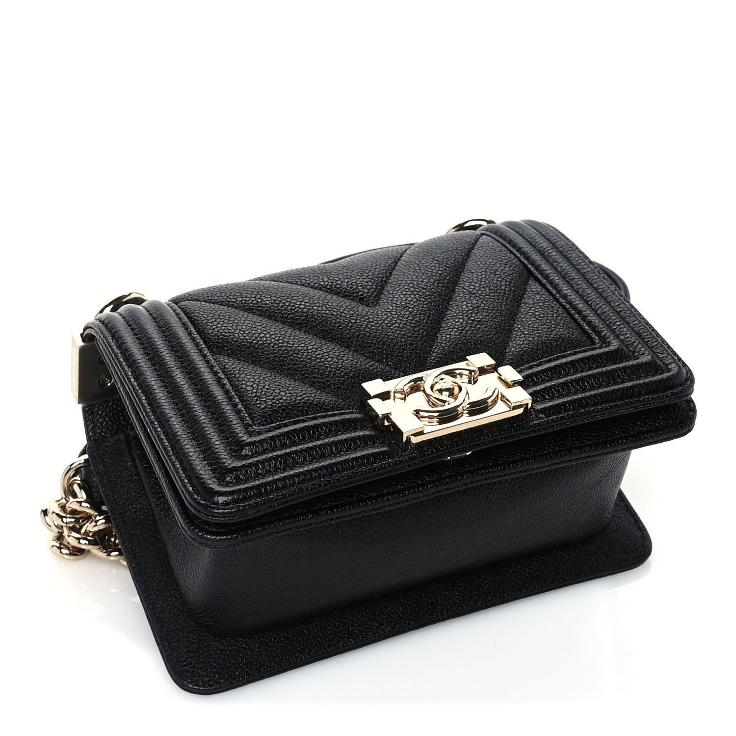 Caviar Chevron Quilted Mini Boy Flap Black — view 4
