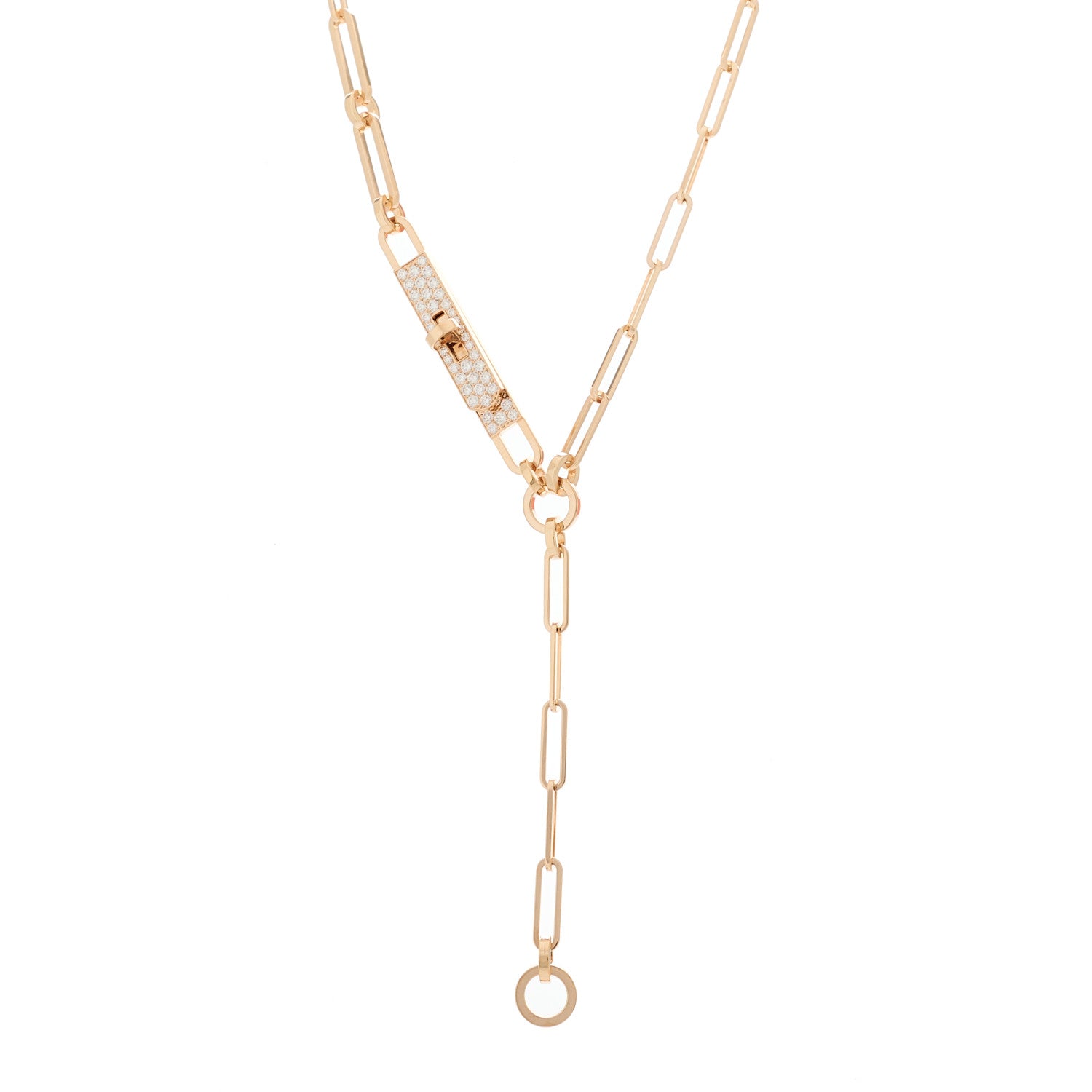 18K Rose Gold Diamond Pave PM Kelly Chaine Lariat Necklace SH — view 1