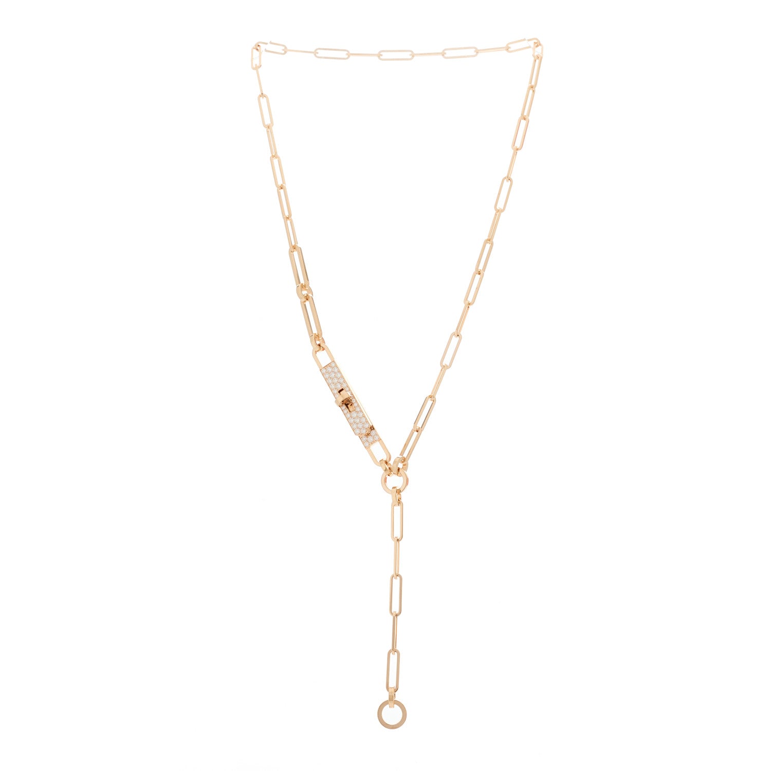18K Rose Gold Diamond Pave PM Kelly Chaine Lariat Necklace SH — view 3