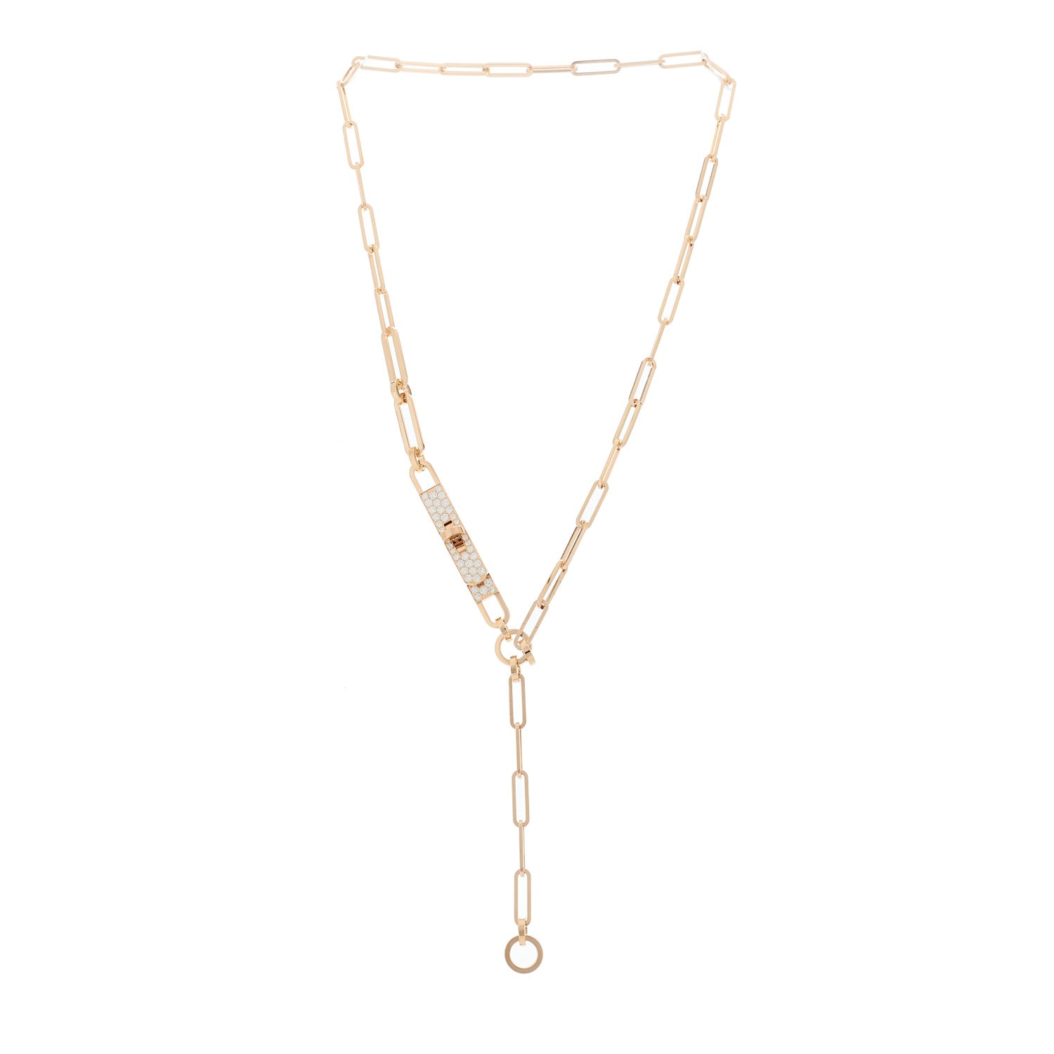 18K Rose Gold Diamond Pave PM Kelly Chaine Lariat Necklace SH — view 2