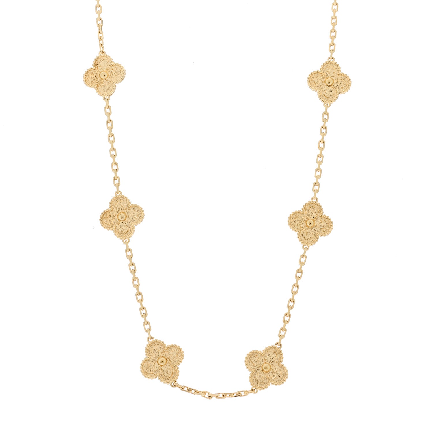 18K Yellow Gold 10 Motifs Guilloche Vintage Alhambra Necklace