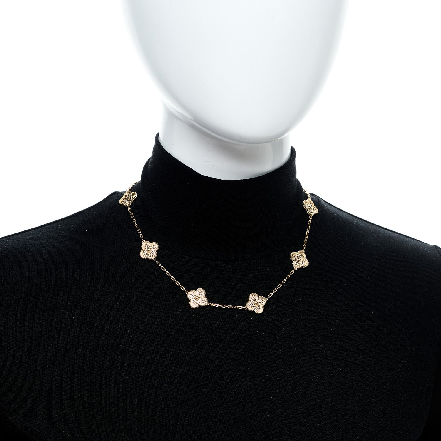18K Yellow Gold 10 Motifs Guilloche Vintage Alhambra Necklace — view 2