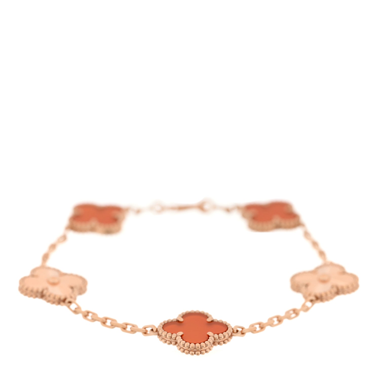 18K Rose Gold Carnelian 5 Motifs Guilloche Vintage Alhambra Bracelet