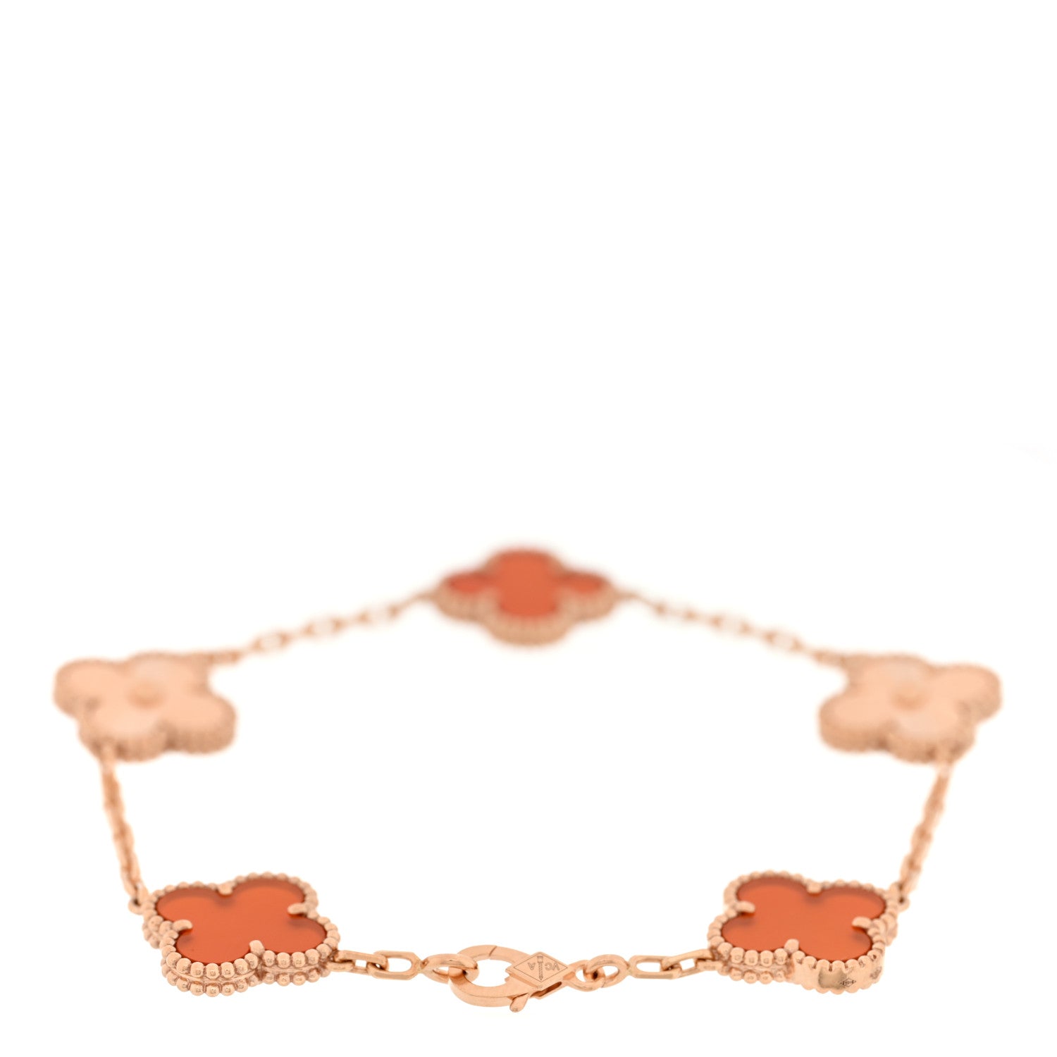 18K Rose Gold Carnelian 5 Motifs Guilloche Vintage Alhambra Bracelet — view 2
