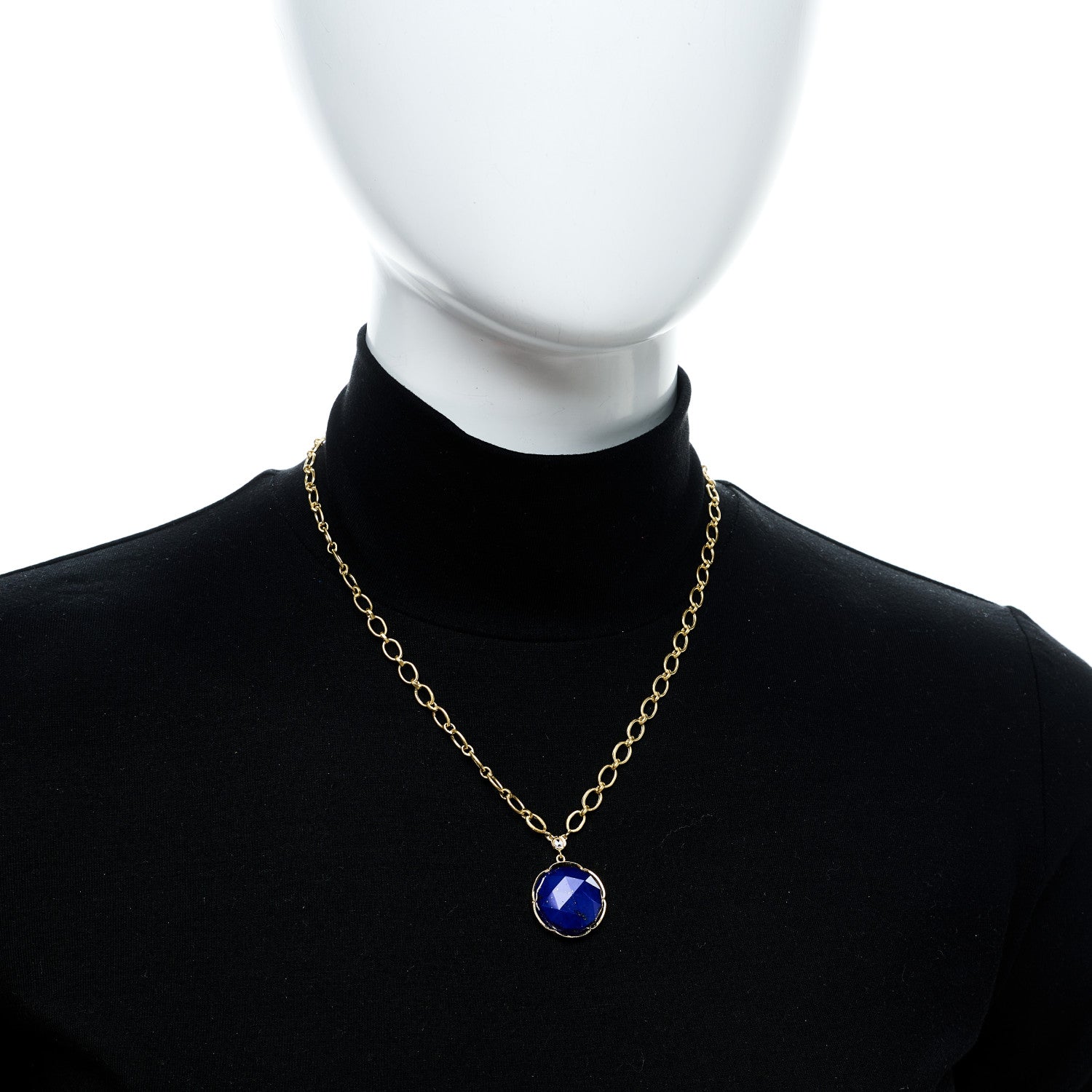 18K Yellow Gold Diamond Lapis Lazuli Oval Link Large Pendant Necklace — view 2