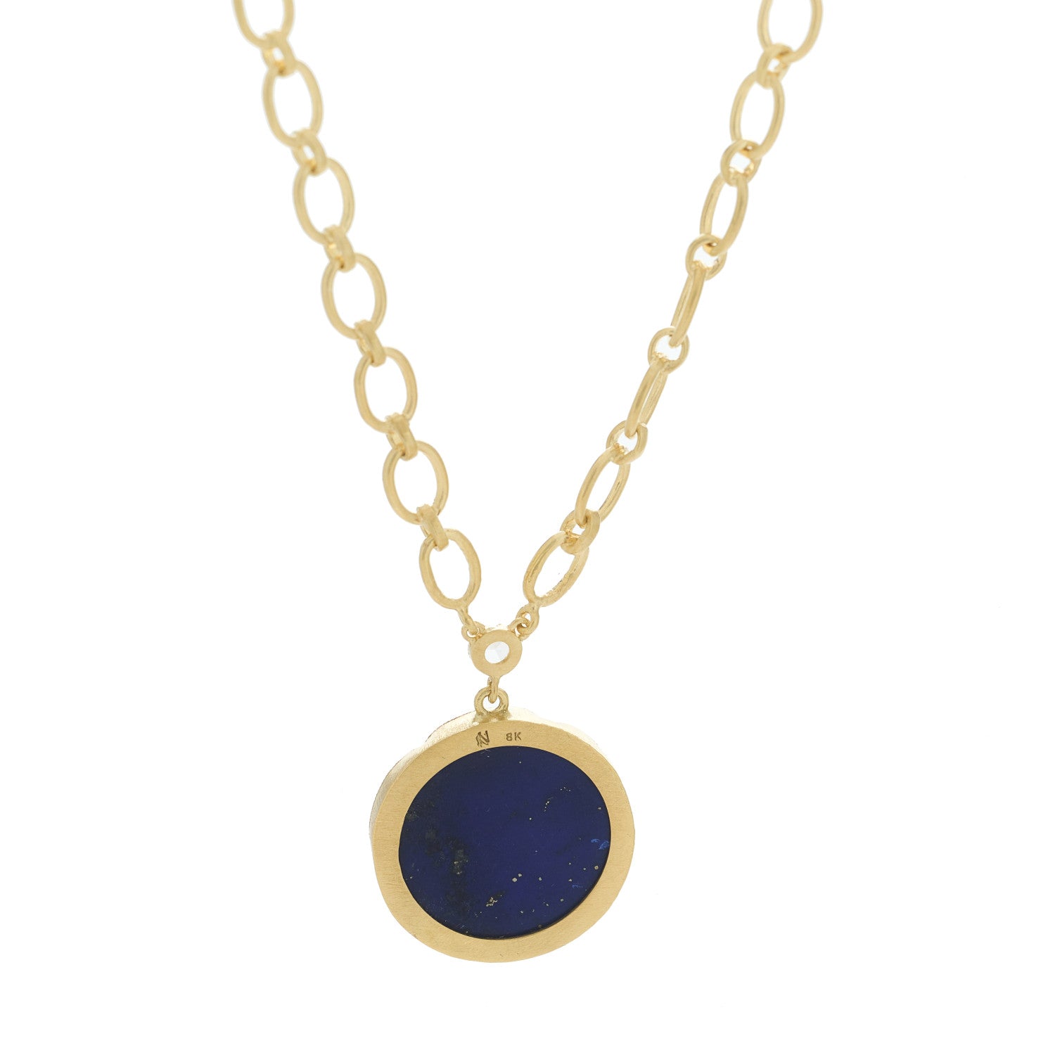 18K Yellow Gold Diamond Lapis Lazuli Oval Link Large Pendant Necklace — view 4