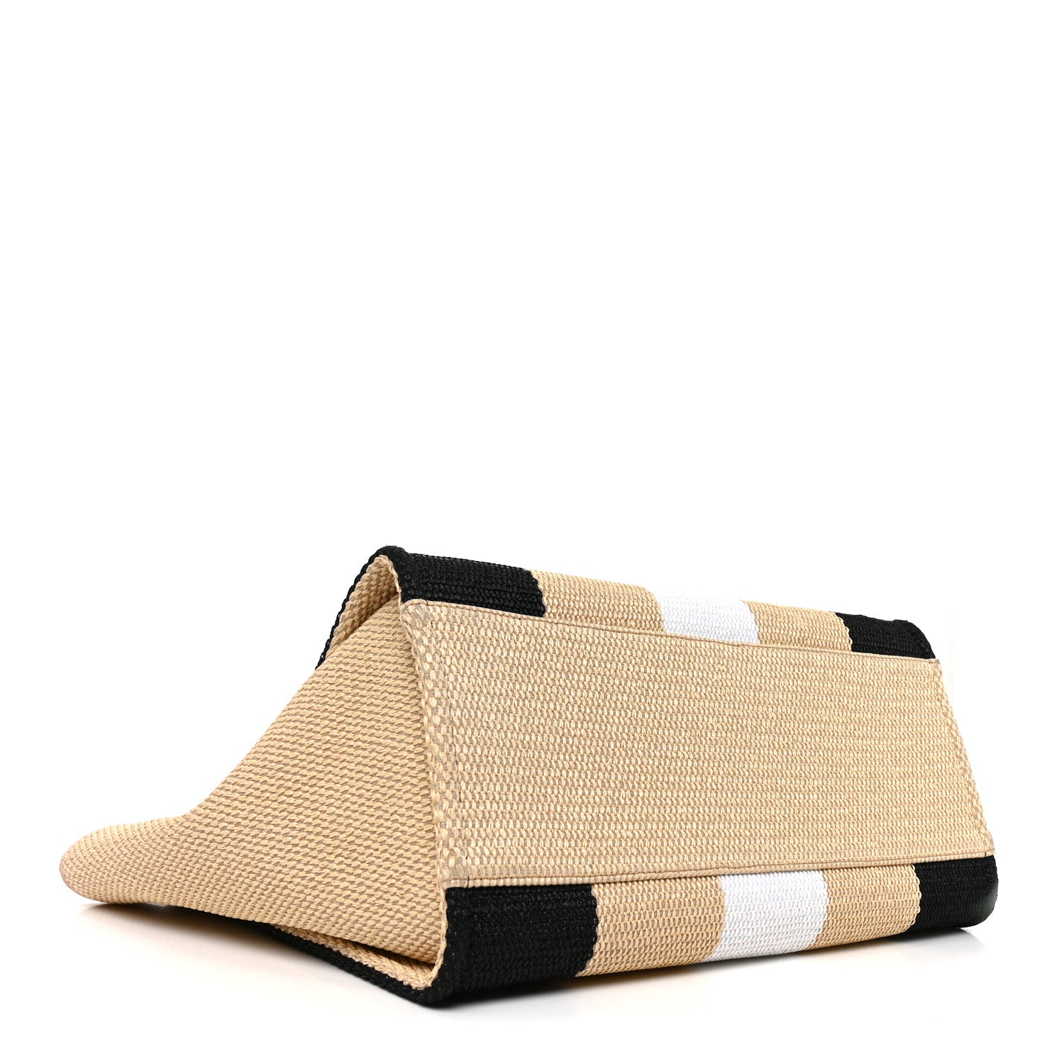 Straw Raffia Calfskin Striped Medium Deauville Tote Black Beige Ivory — view 4