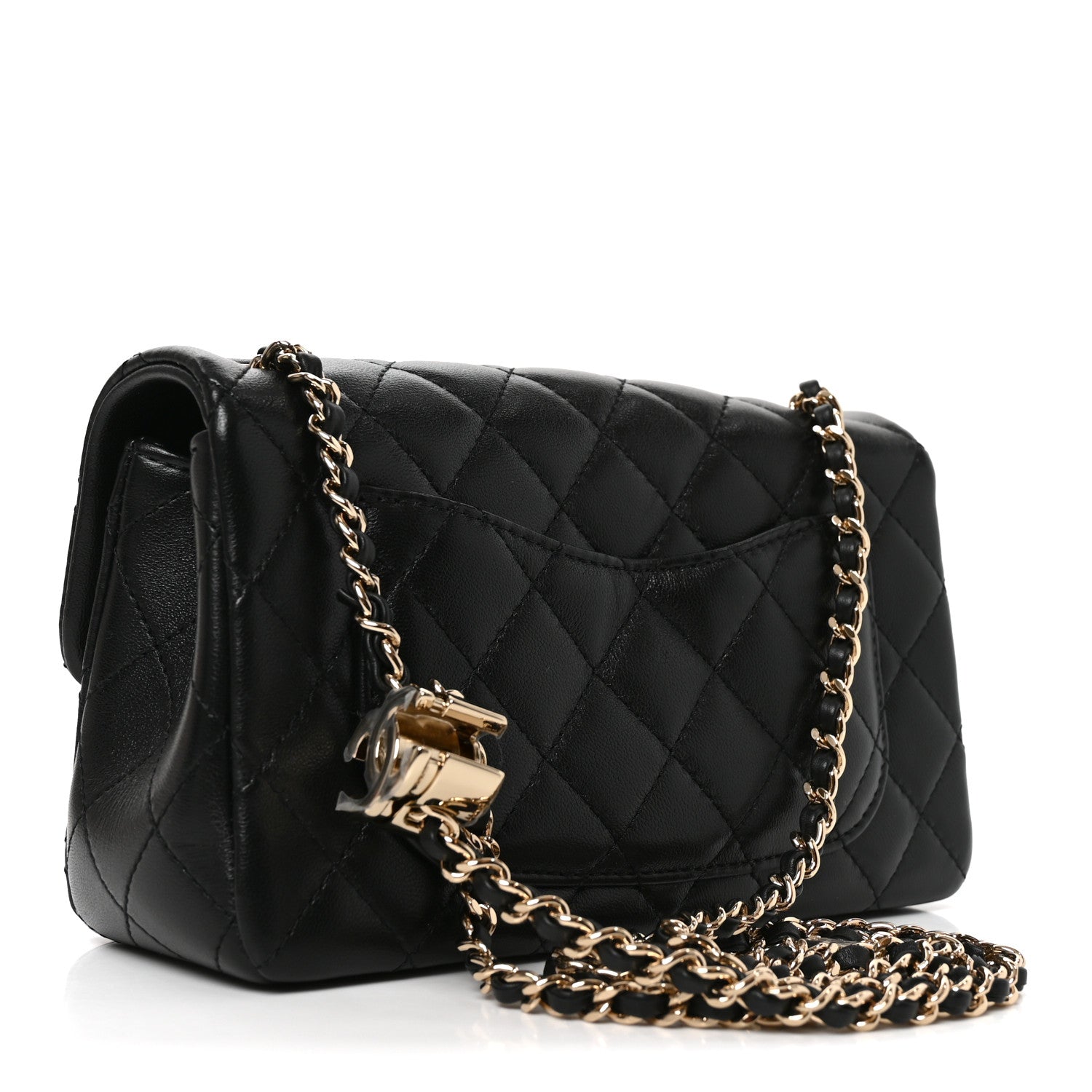 Lambskin Quilted Mini Rectangular CC Slide Flap Black — view 3