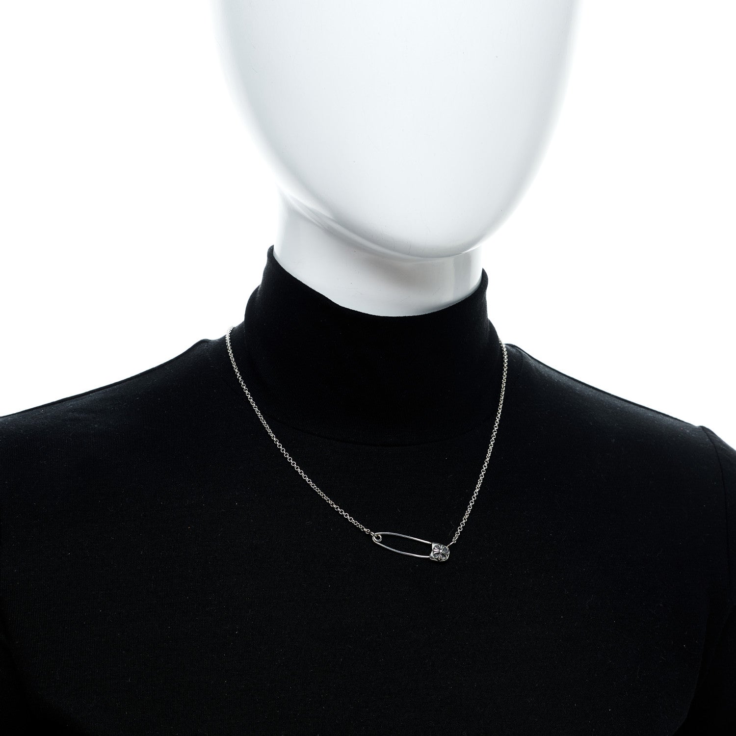 Sterling Silver Safety Pin Pendant Necklace — view 2