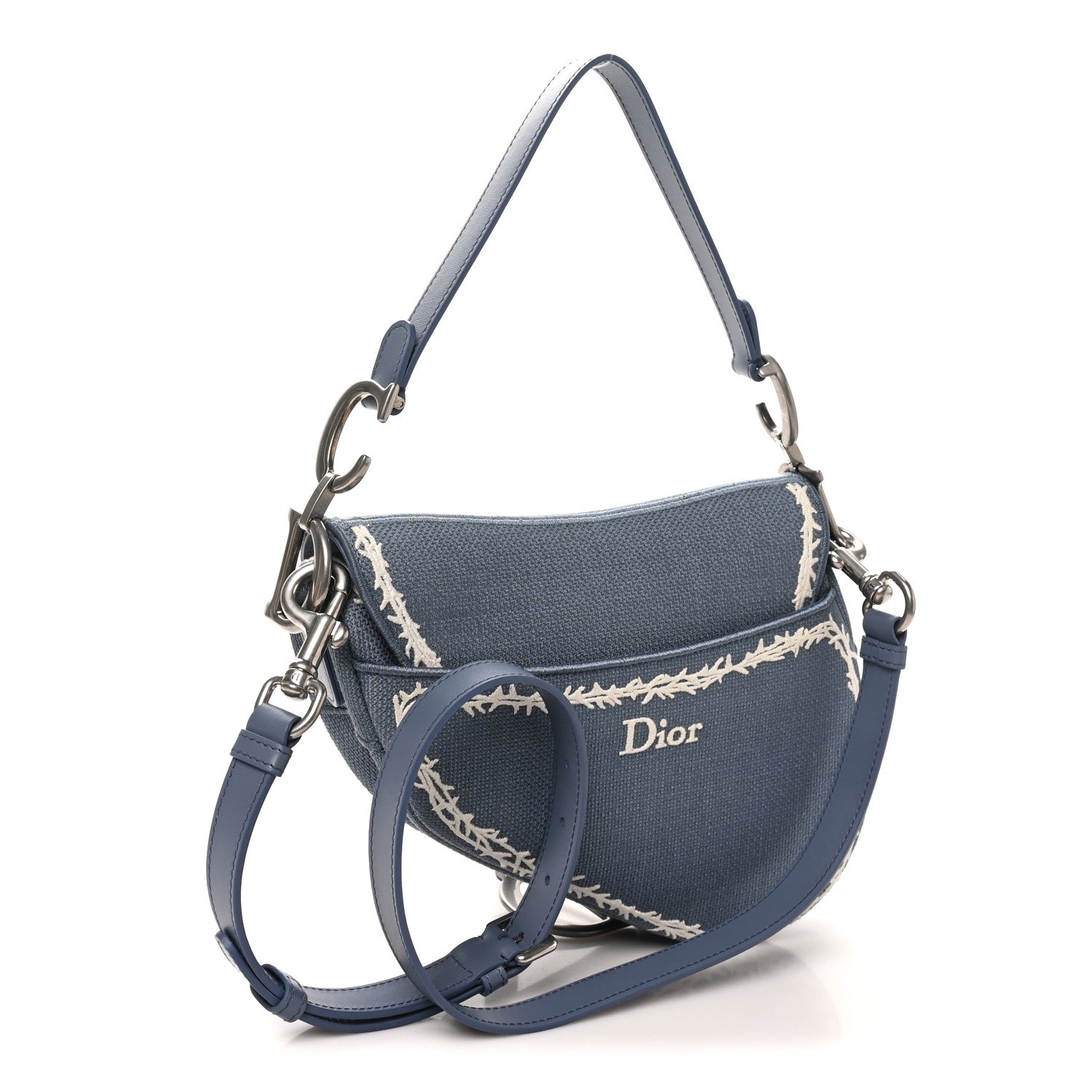 Cotton Canvas Embroidered Les Fleurs Du Mal Saddle Bag Blue — view 2
