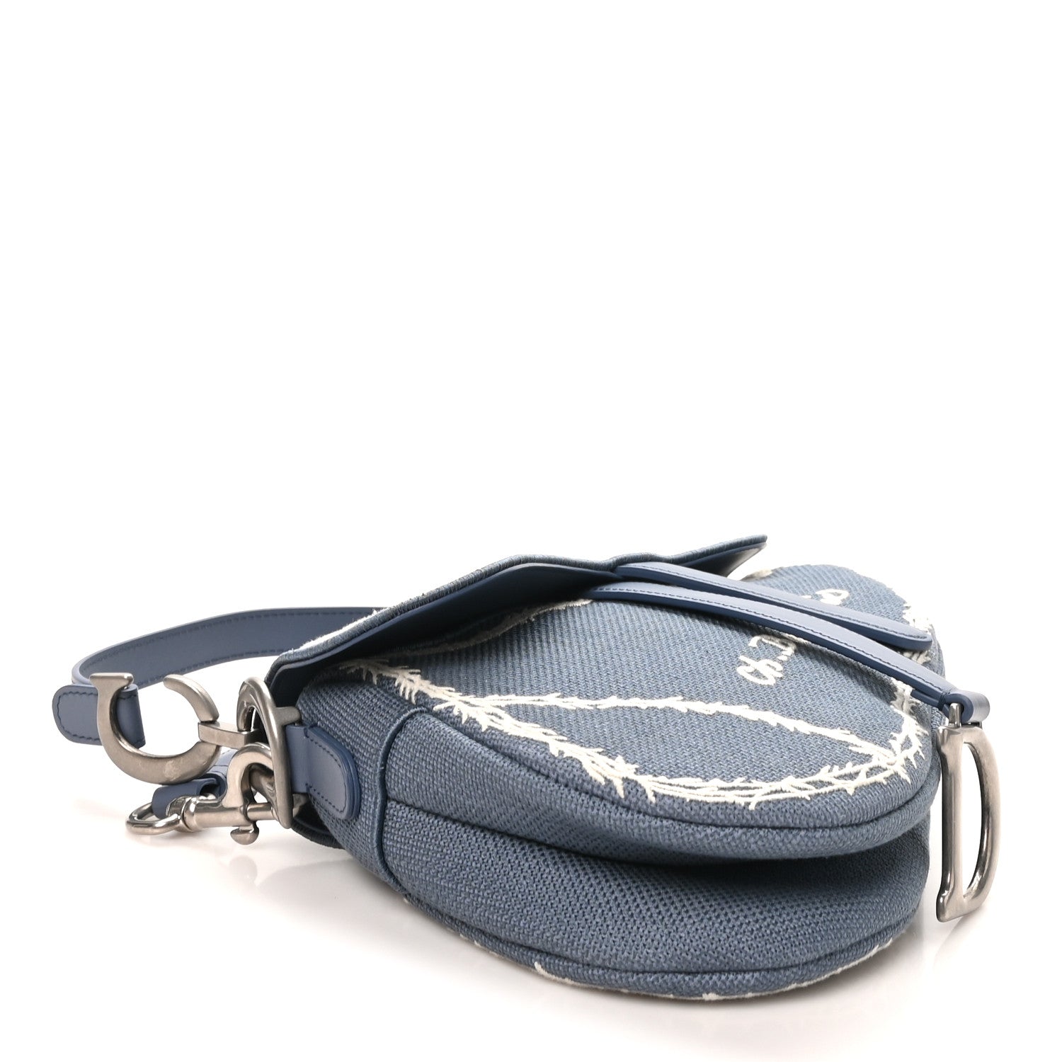 Cotton Canvas Embroidered Les Fleurs Du Mal Saddle Bag Blue — view 3
