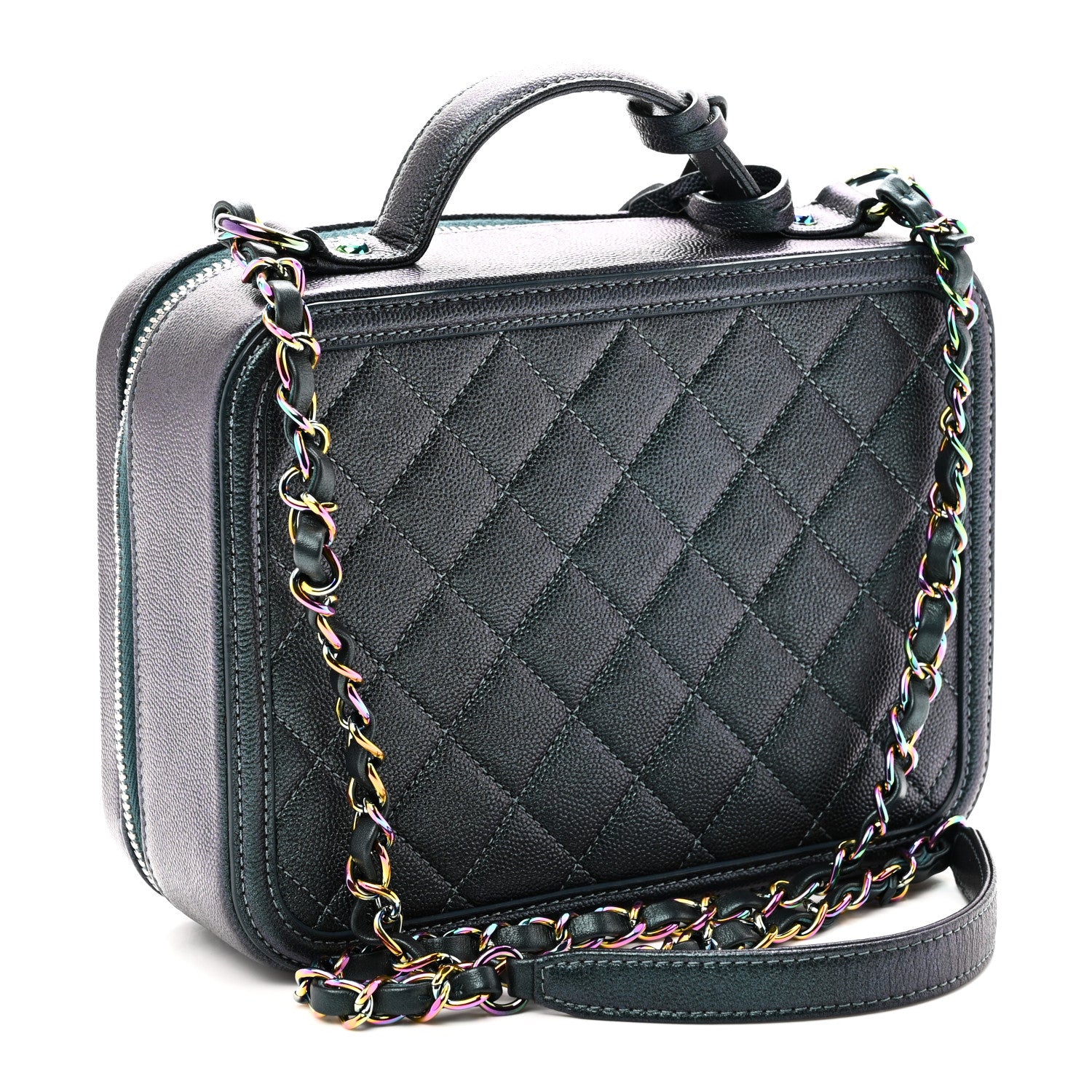 Iridescent Caviar Quilted Medium CC Filigree Vanity Case Dark Turquoise — view 3