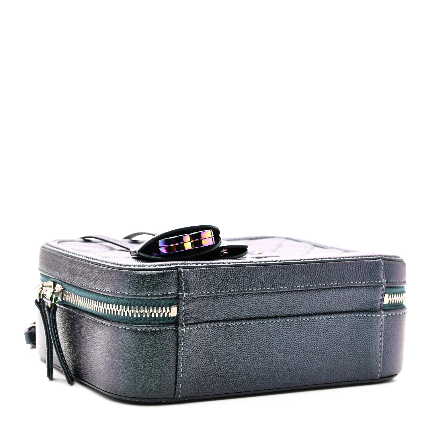 Iridescent Caviar Quilted Medium CC Filigree Vanity Case Dark Turquoise — view 4
