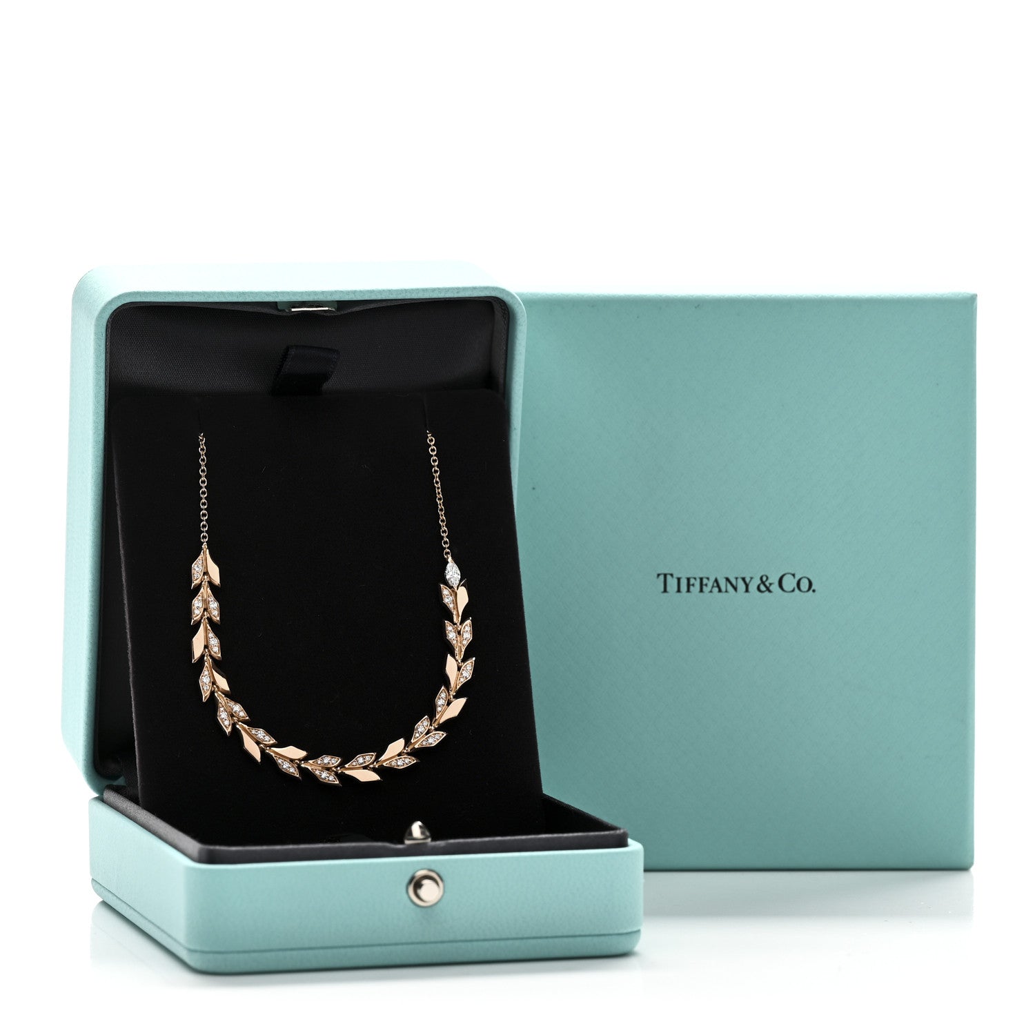 18K Rose Gold Diamond Victoria Vine East West Necklace — view 5