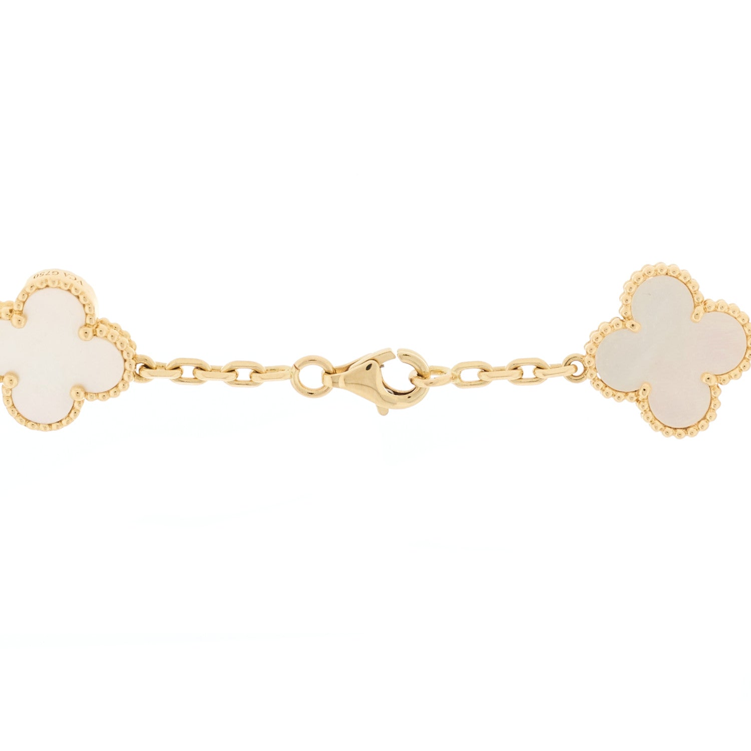 18K Yellow Gold Mother of Pearl 10 Motifs Vintage Alhambra Necklace — view 4