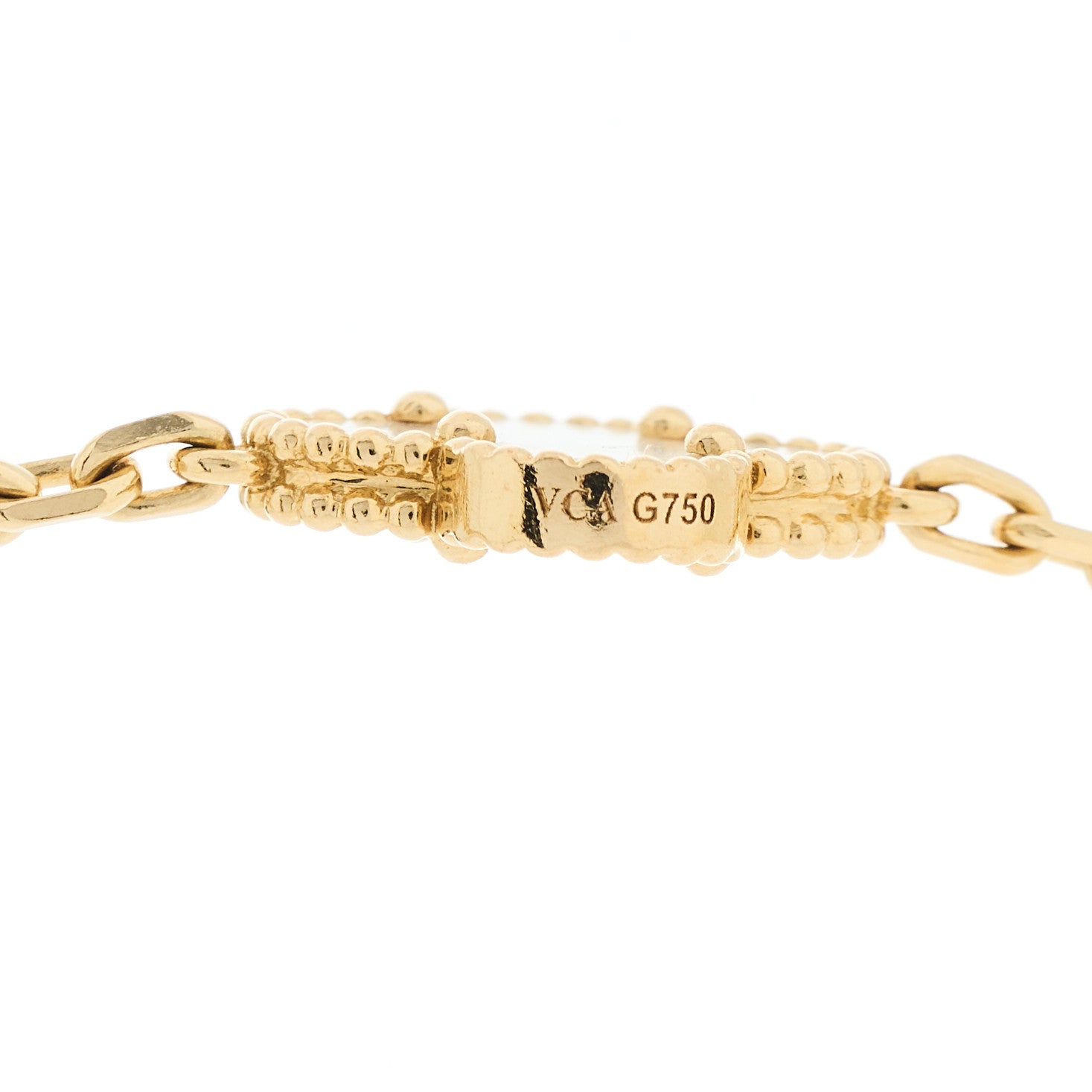 18K Yellow Gold Mother of Pearl 10 Motifs Vintage Alhambra Necklace — view 5